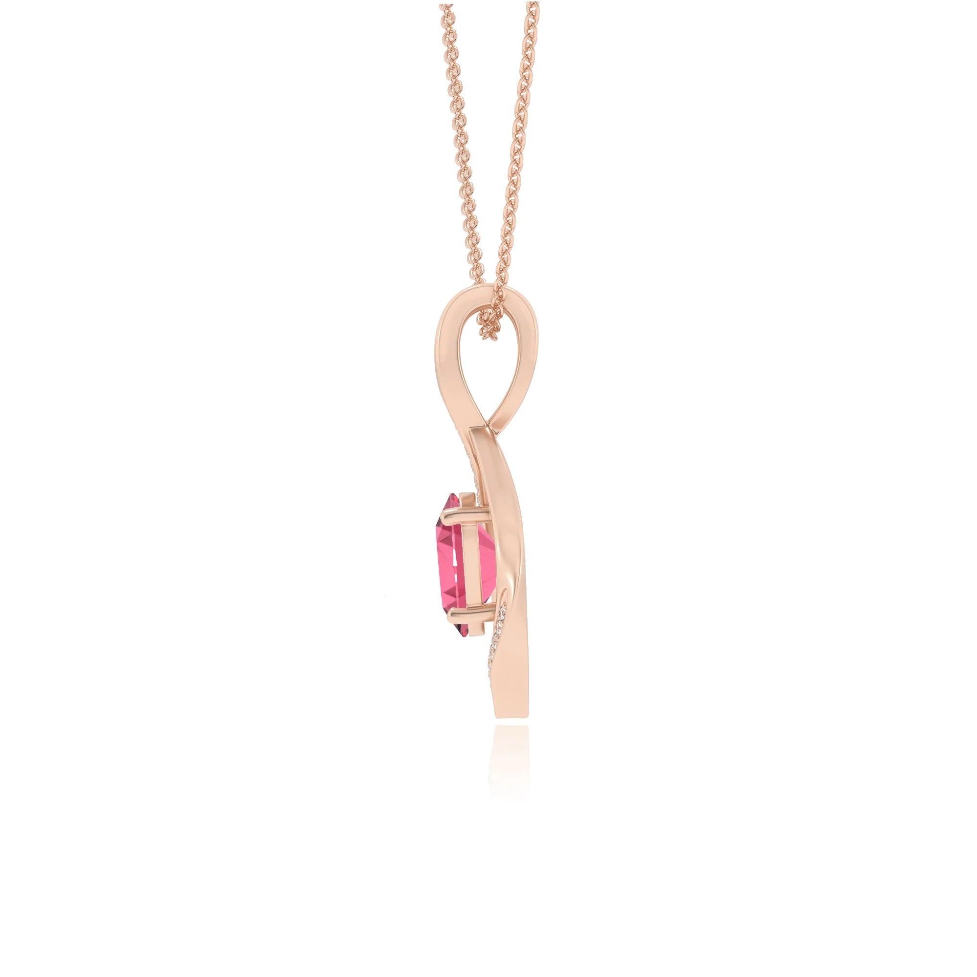lab grown pink-tourmaline oval solitaire necklaces in rose gold