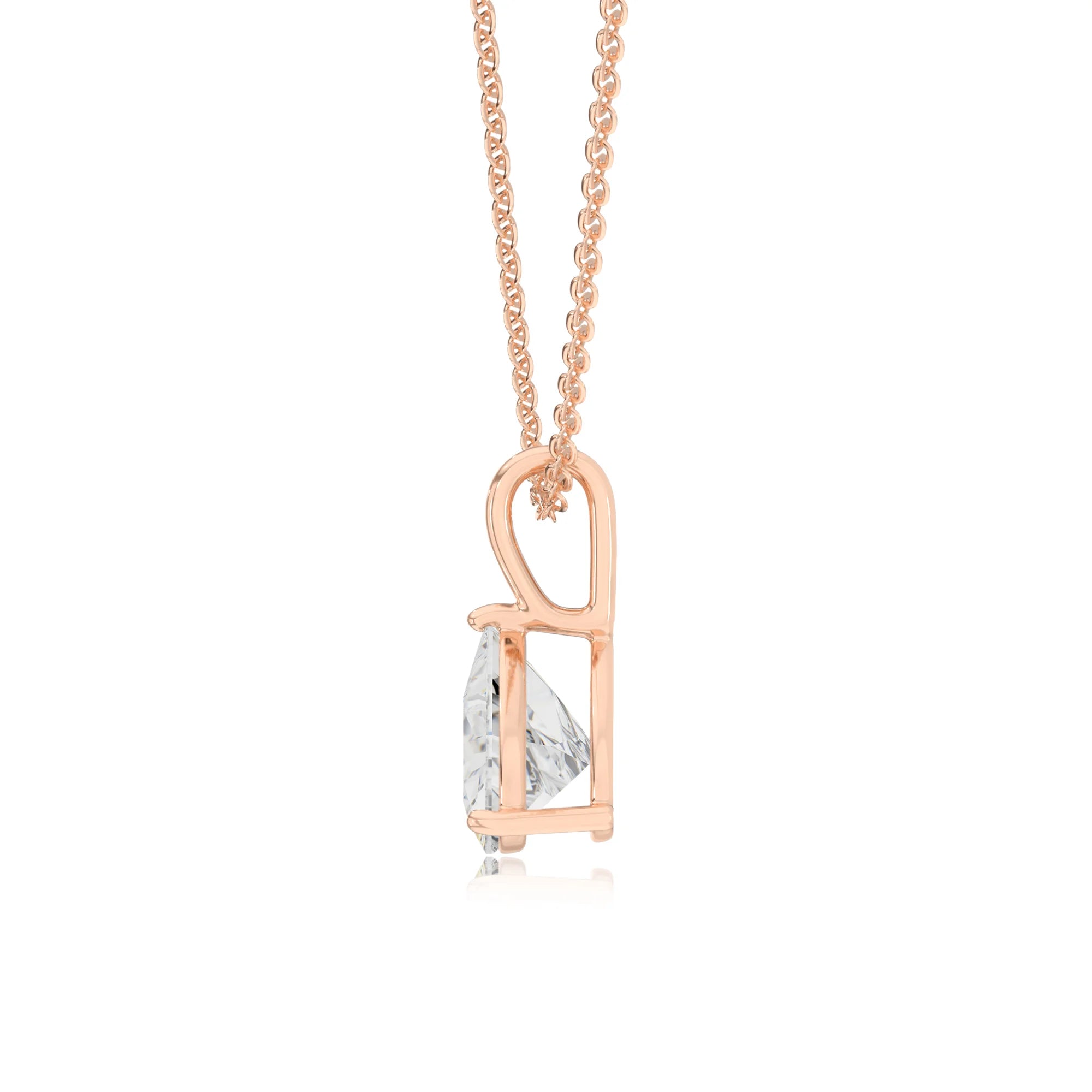 lab grown moissanite trillion solitaire necklaces in rose gold