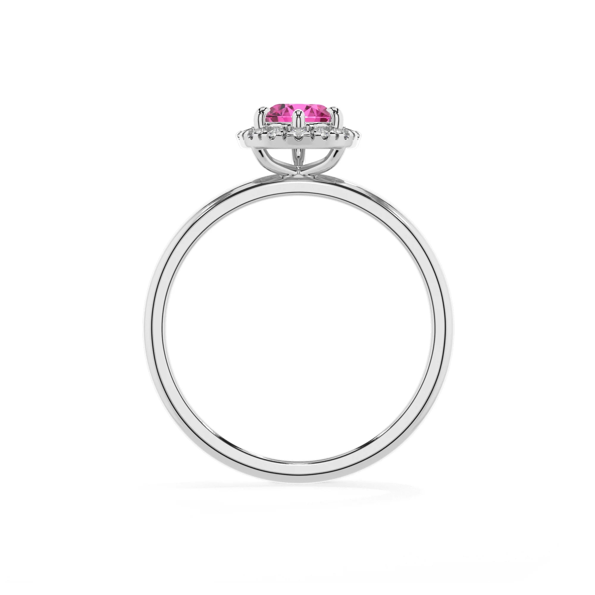 lab grown pink-sapphire pear solitaire rings in platinum