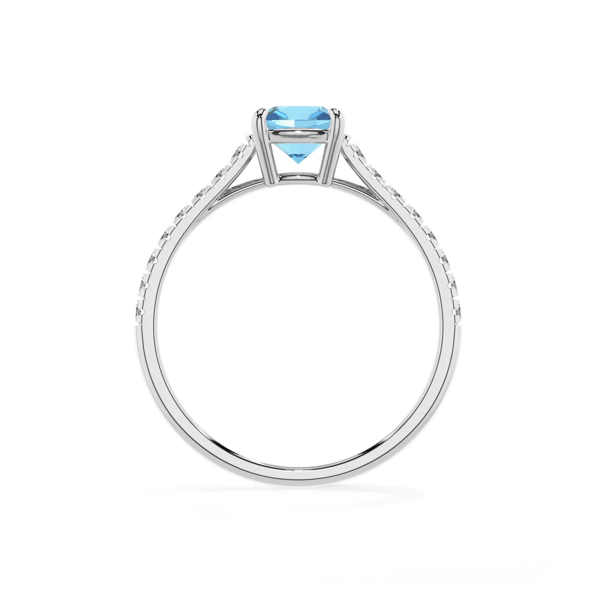 natural swiss-blue-topaz cushion half eternity solitaire engagement rings in sterling silver