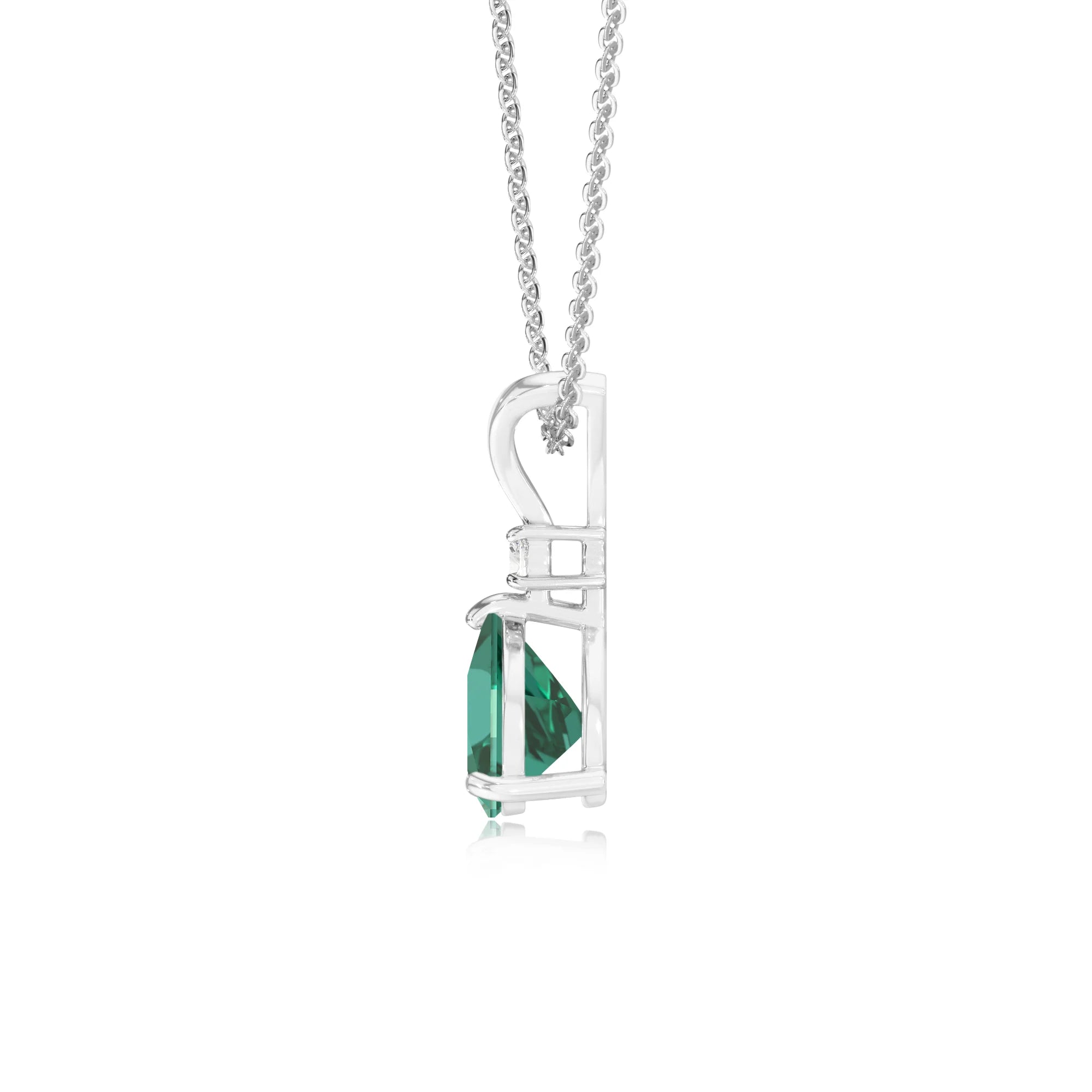 lab grown emerald trillion solitaire v-bale necklaces in white gold