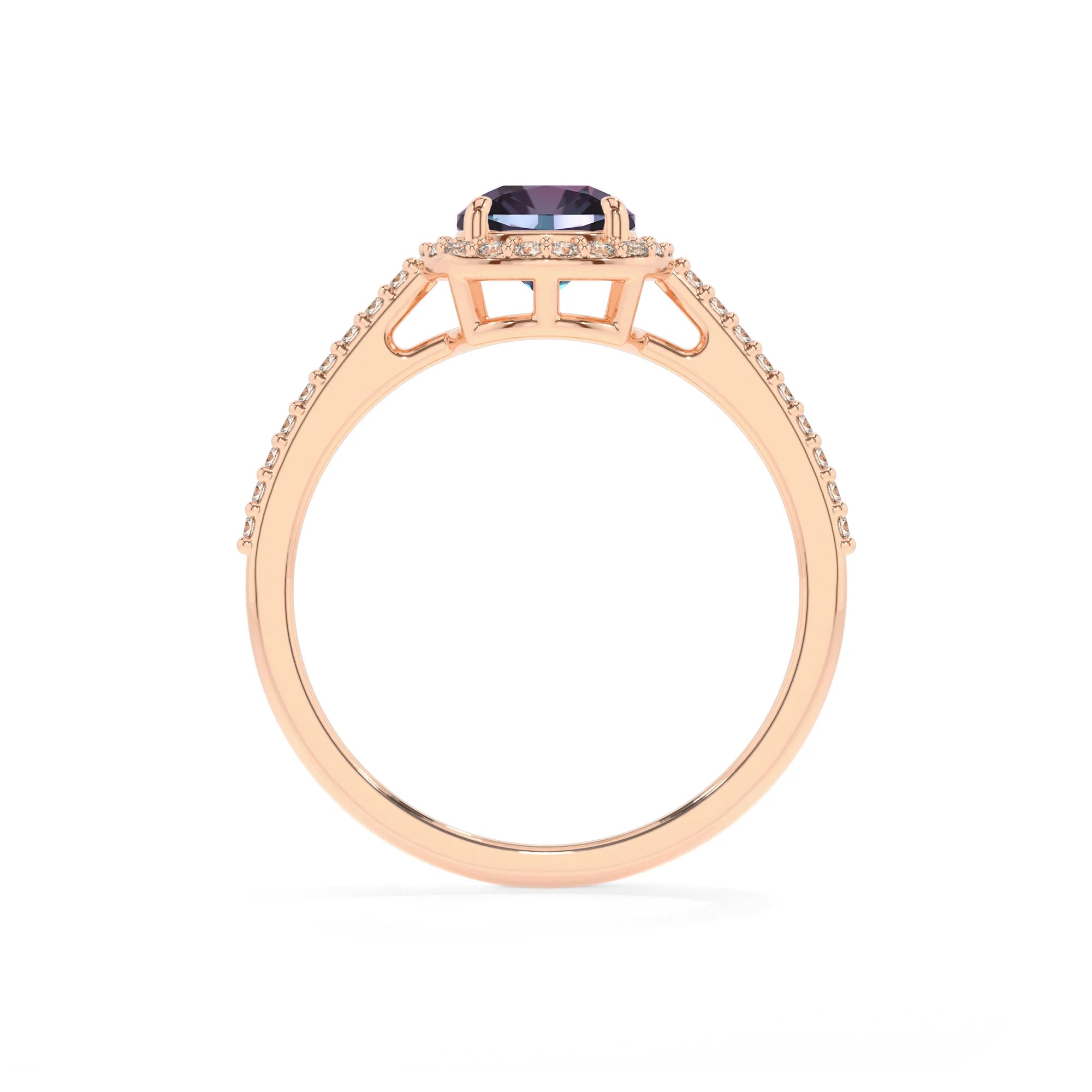 lab grown alexandrite cushion solitaire rings in rose gold
