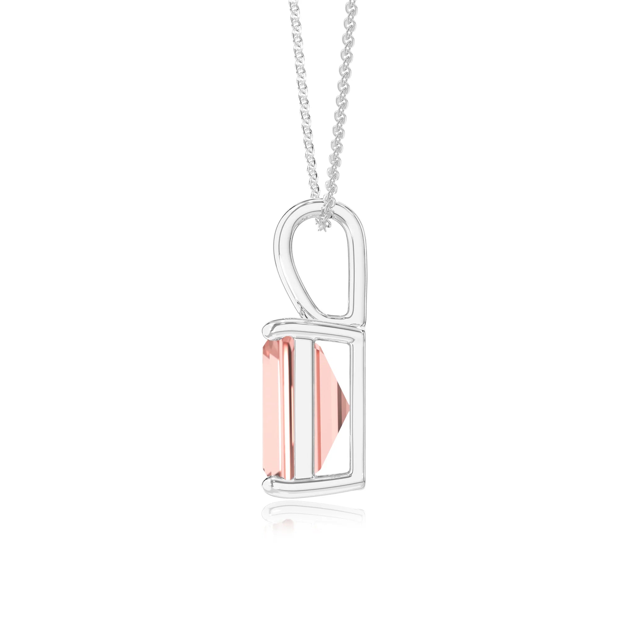 lab grown morganite emerald cut solitaire necklaces in sterling silver