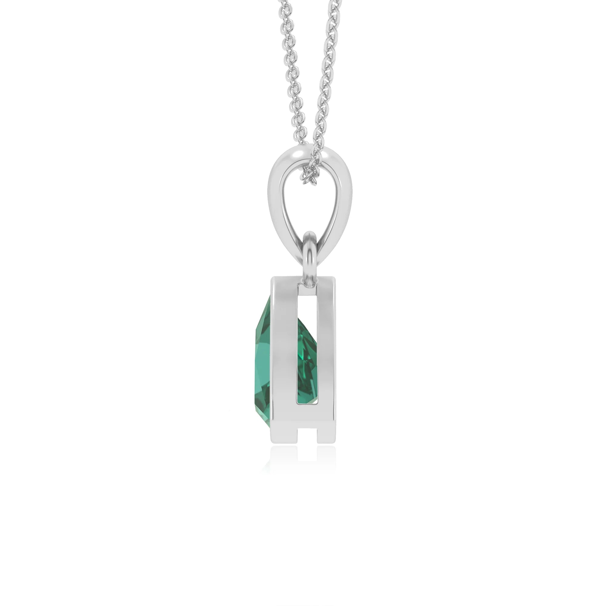 lab grown emerald trillion solitaire necklaces in sterling silver