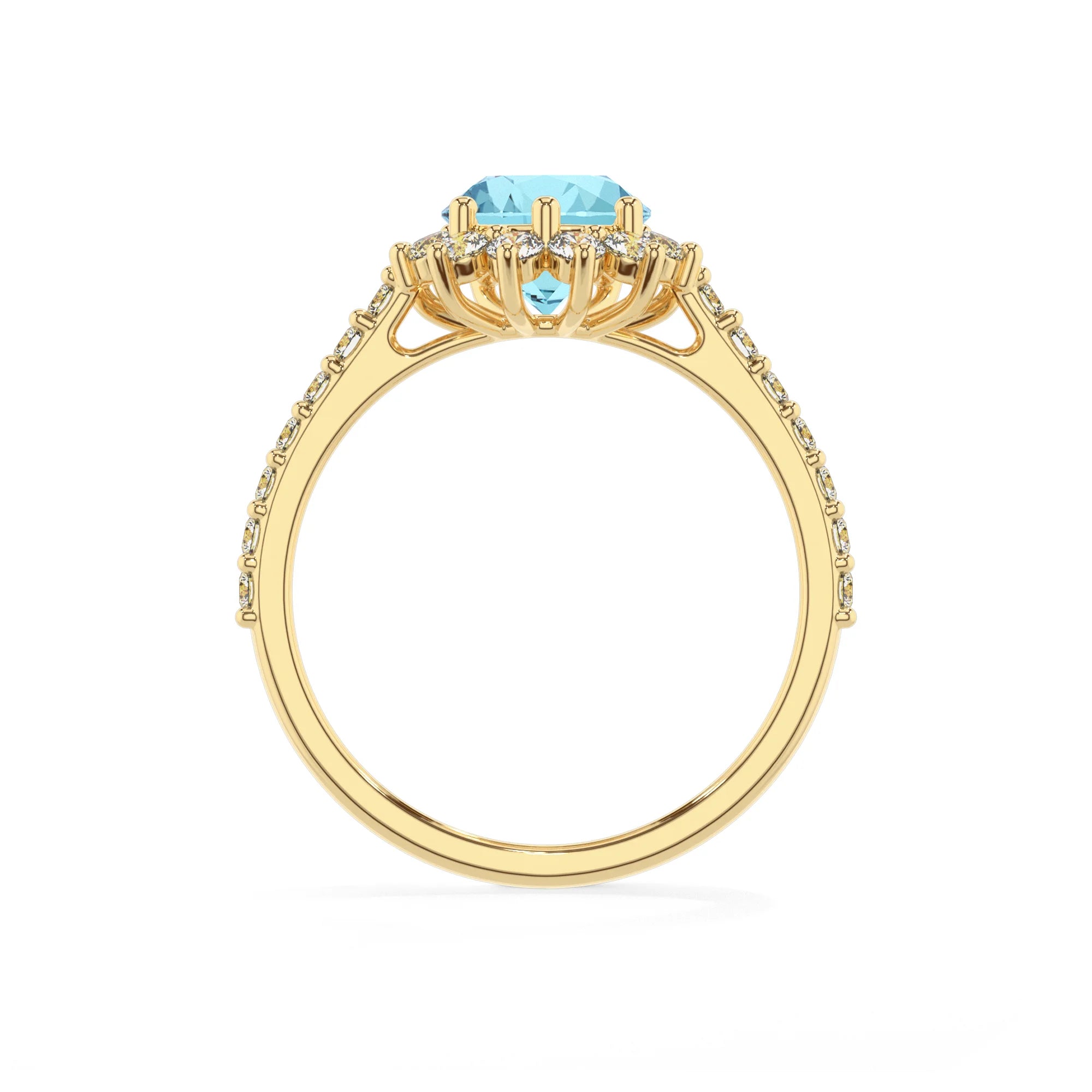 lab grown aquamarine pear solitaire rings in yellow gold