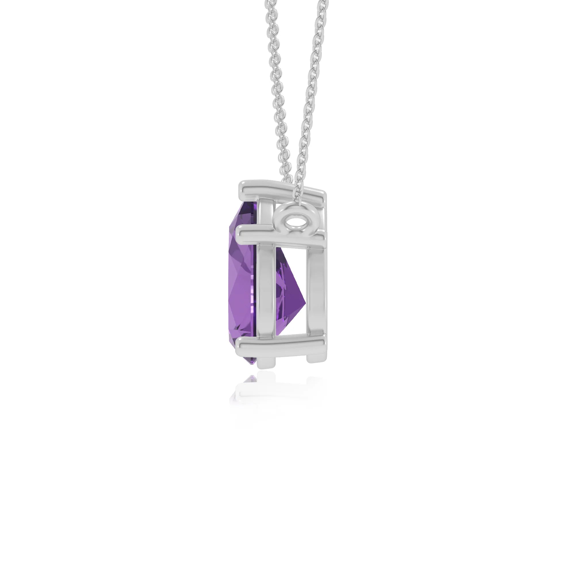 lab grown amethyst pear solitaire necklaces in sterling silver