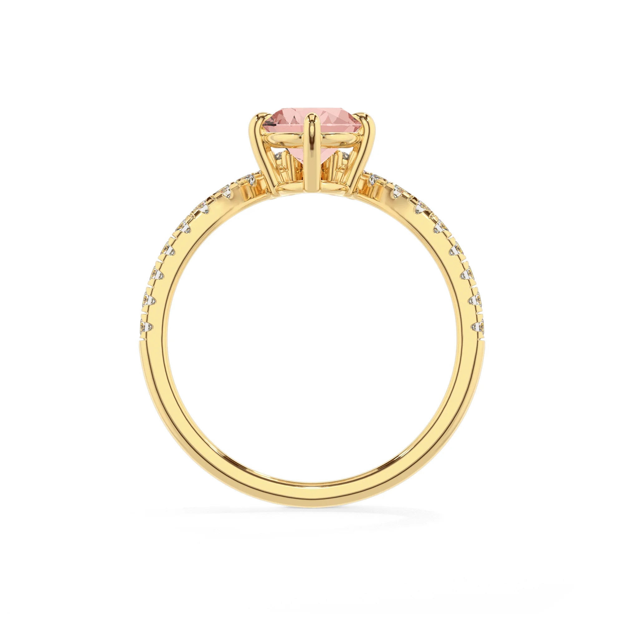 lab grown morganite oval solitaire rings in yellow gold
