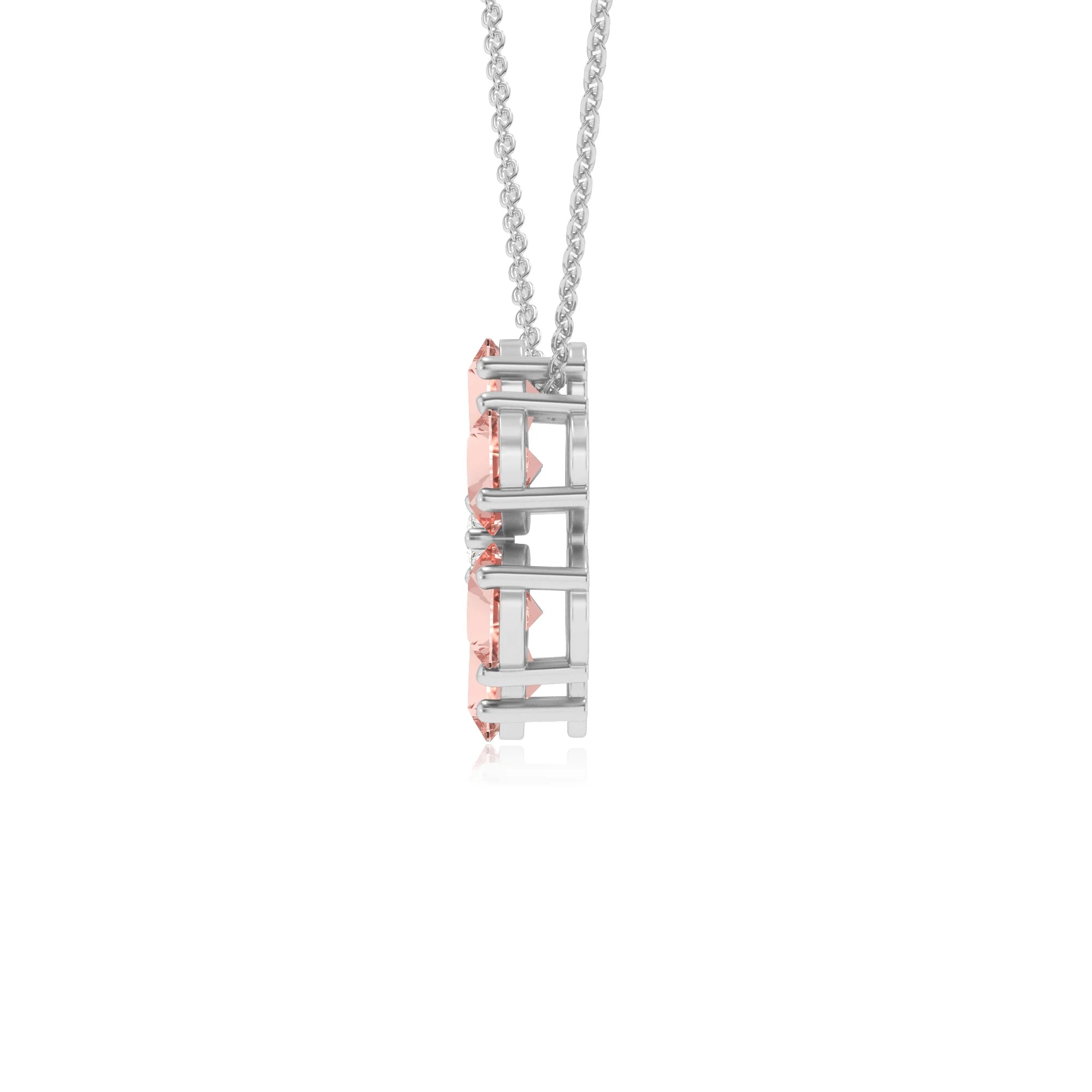 lab grown morganite pear solitaire necklaces in white gold