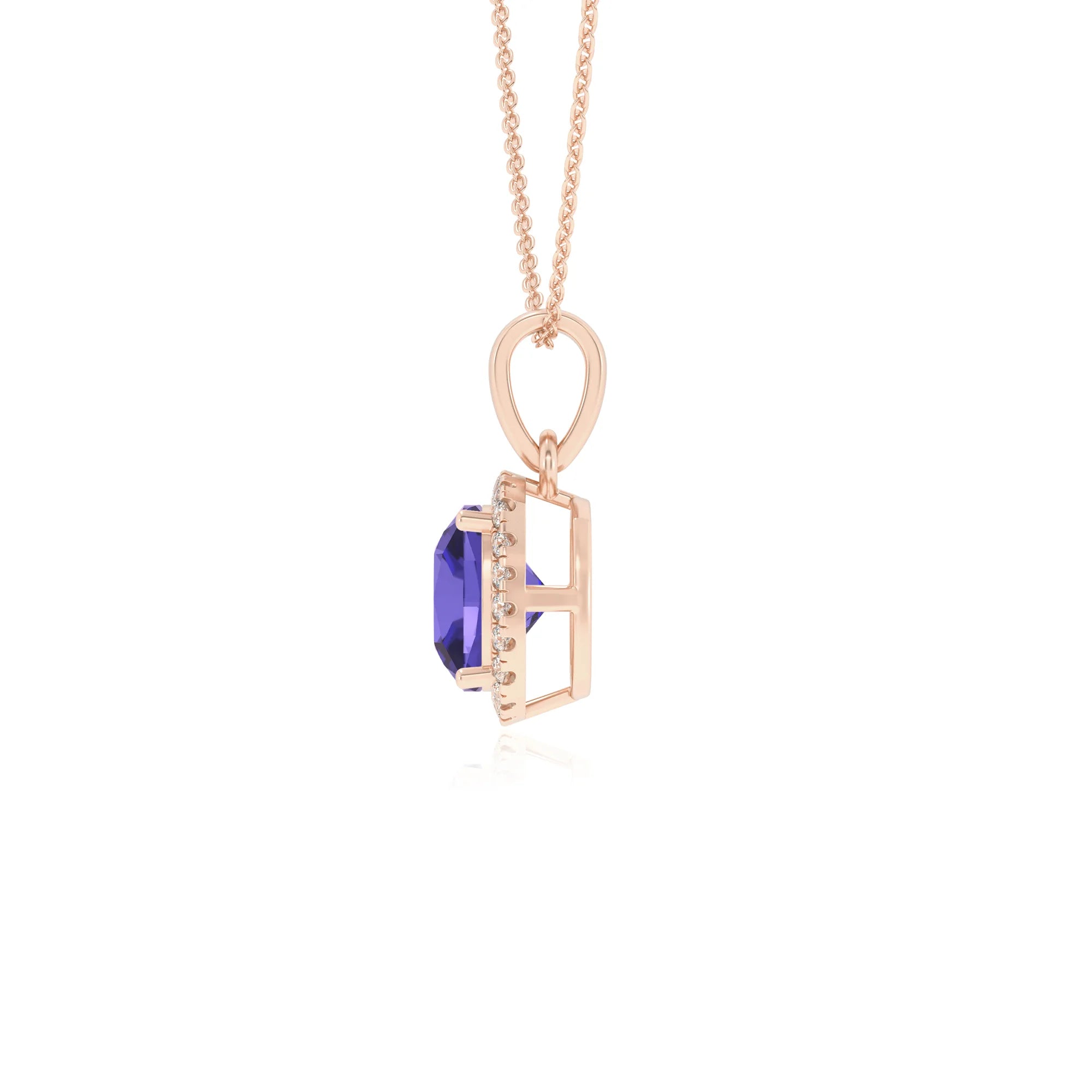 lab grown tanzanite cushion solitaire necklaces in rose gold