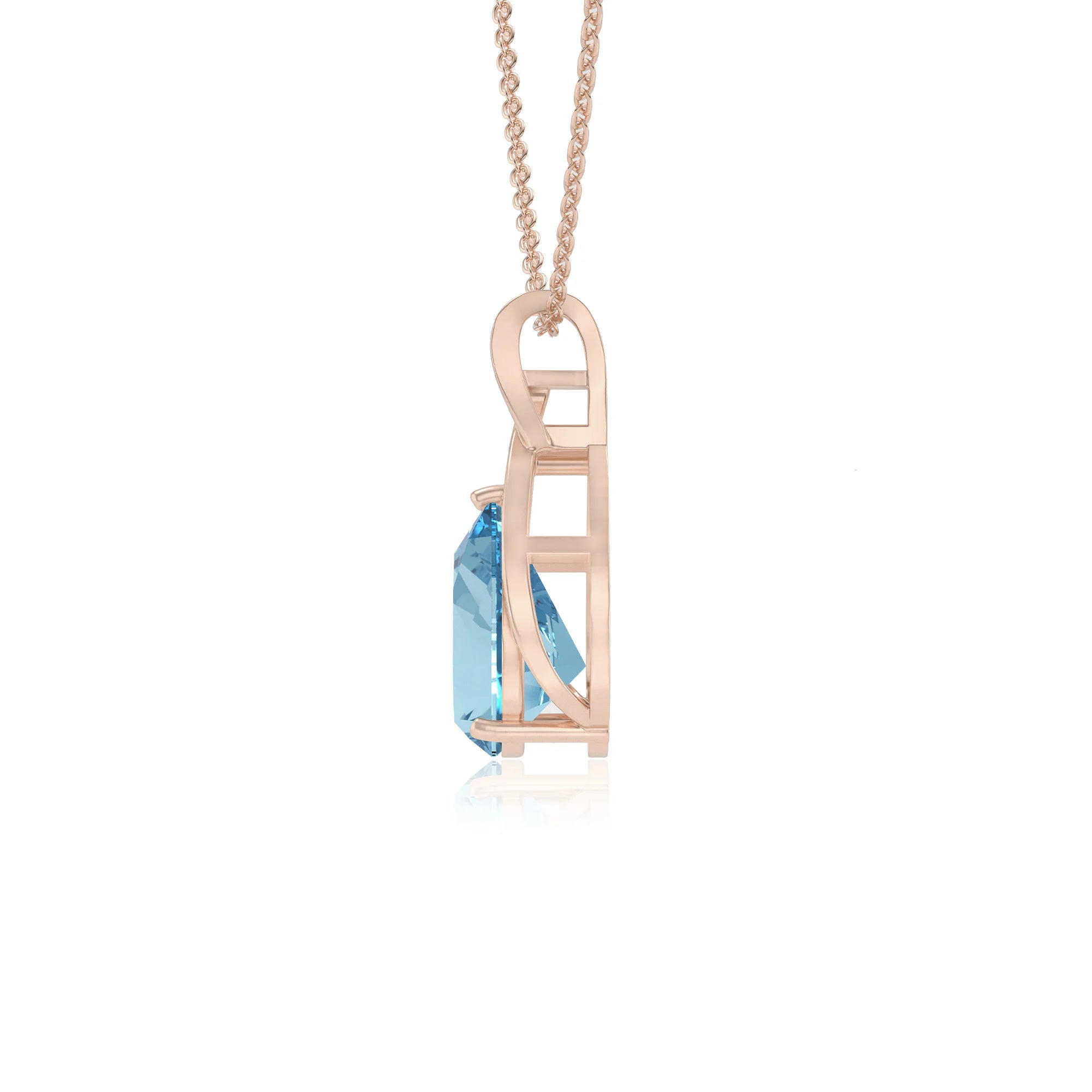 lab grown aquamarine pear solitaire necklaces in rose gold