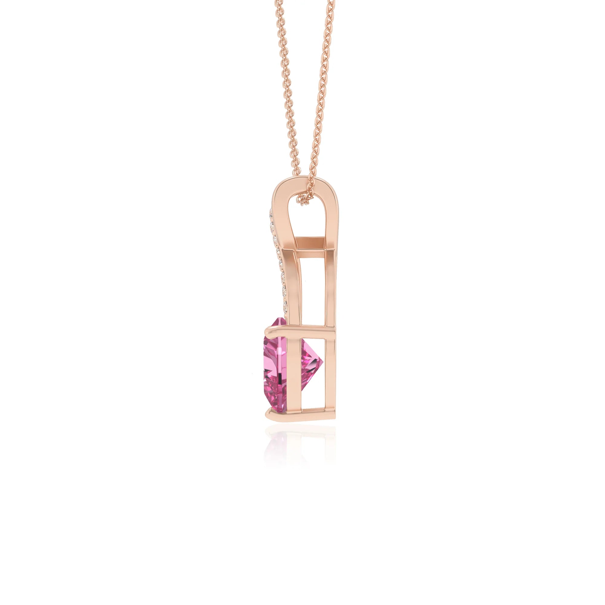 lab grown pink-sapphire heart solitaire necklaces in rose gold