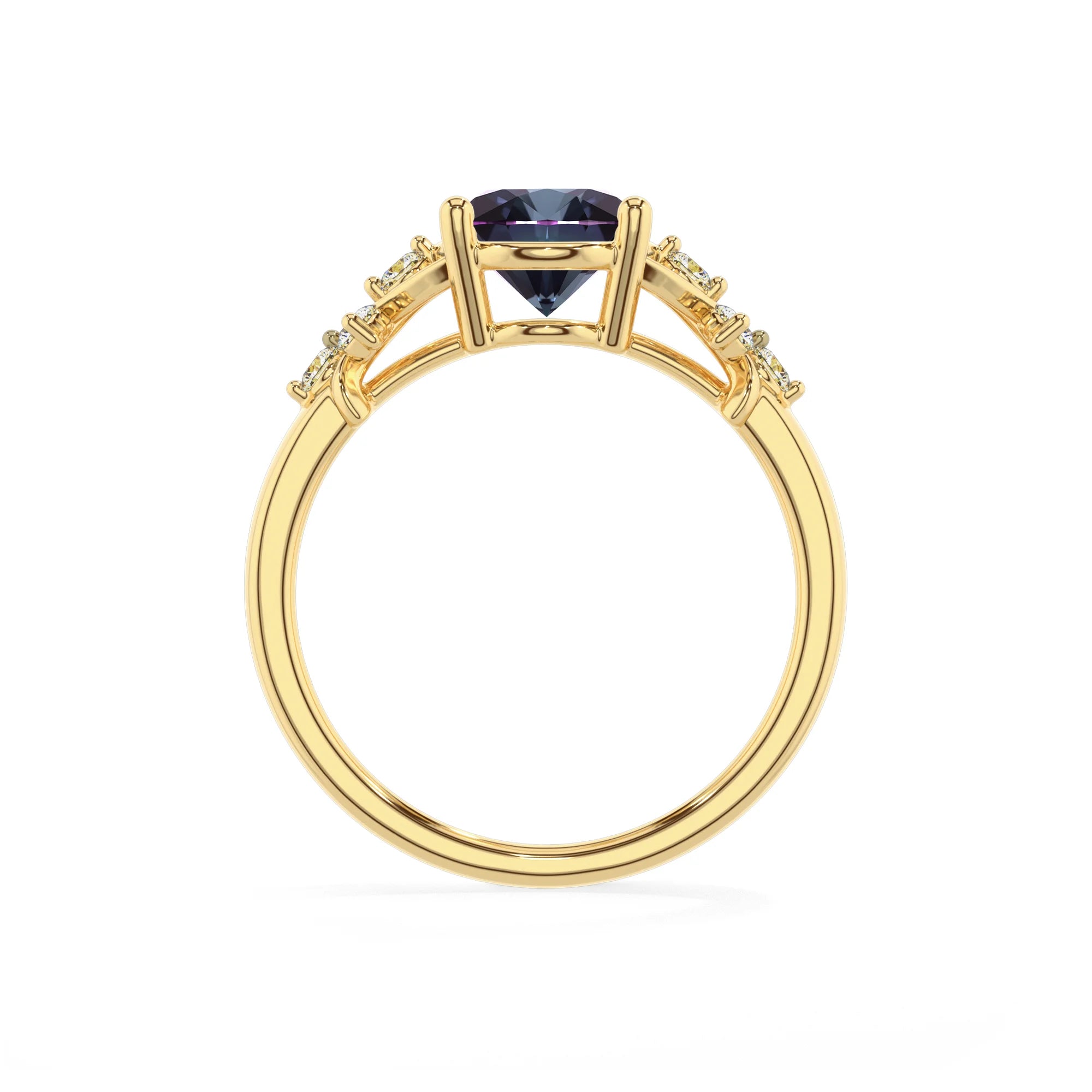 lab grown alexandrite oval solitaire rings in yellow gold