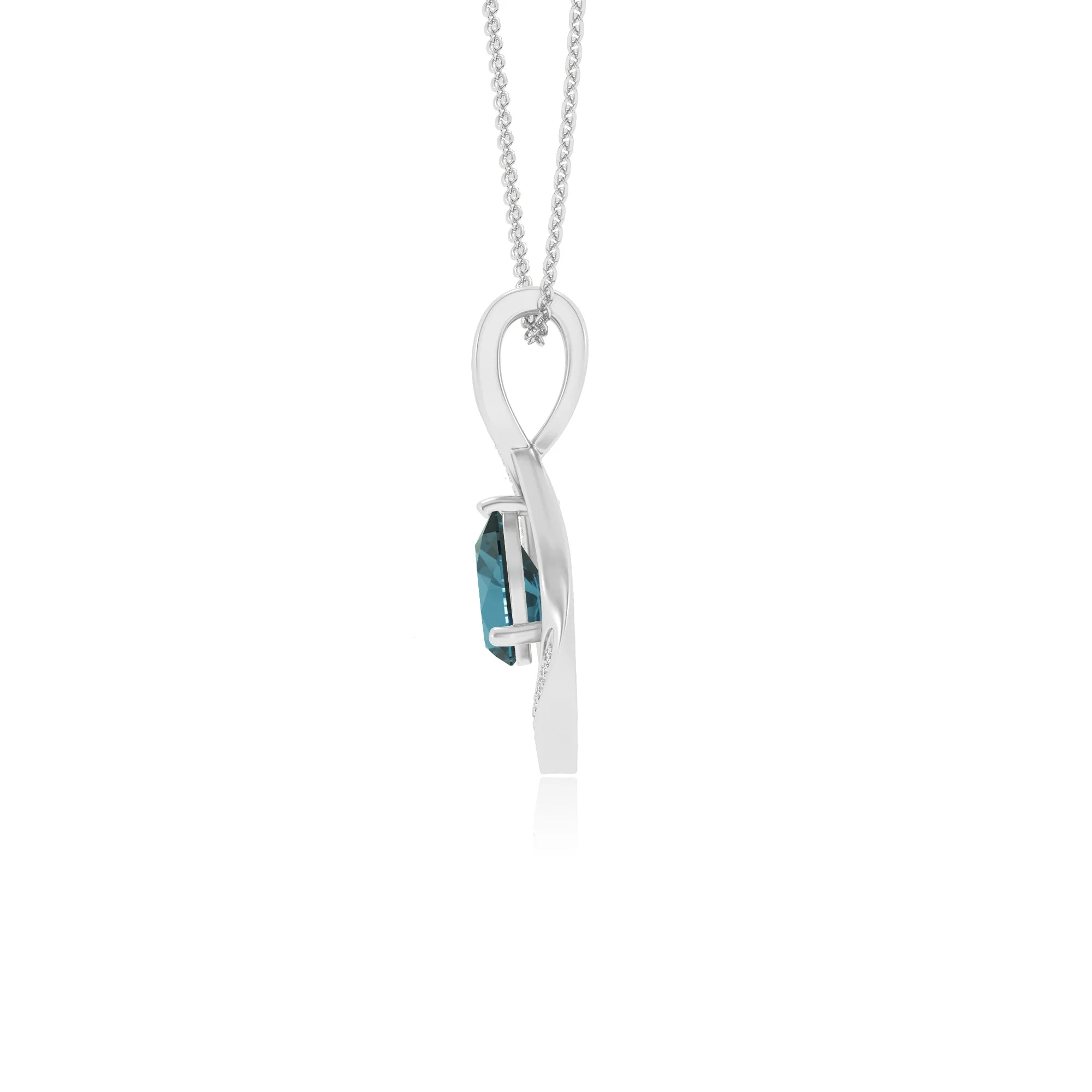 natural london-blue-topaz pear solitaire necklaces in sterling silver