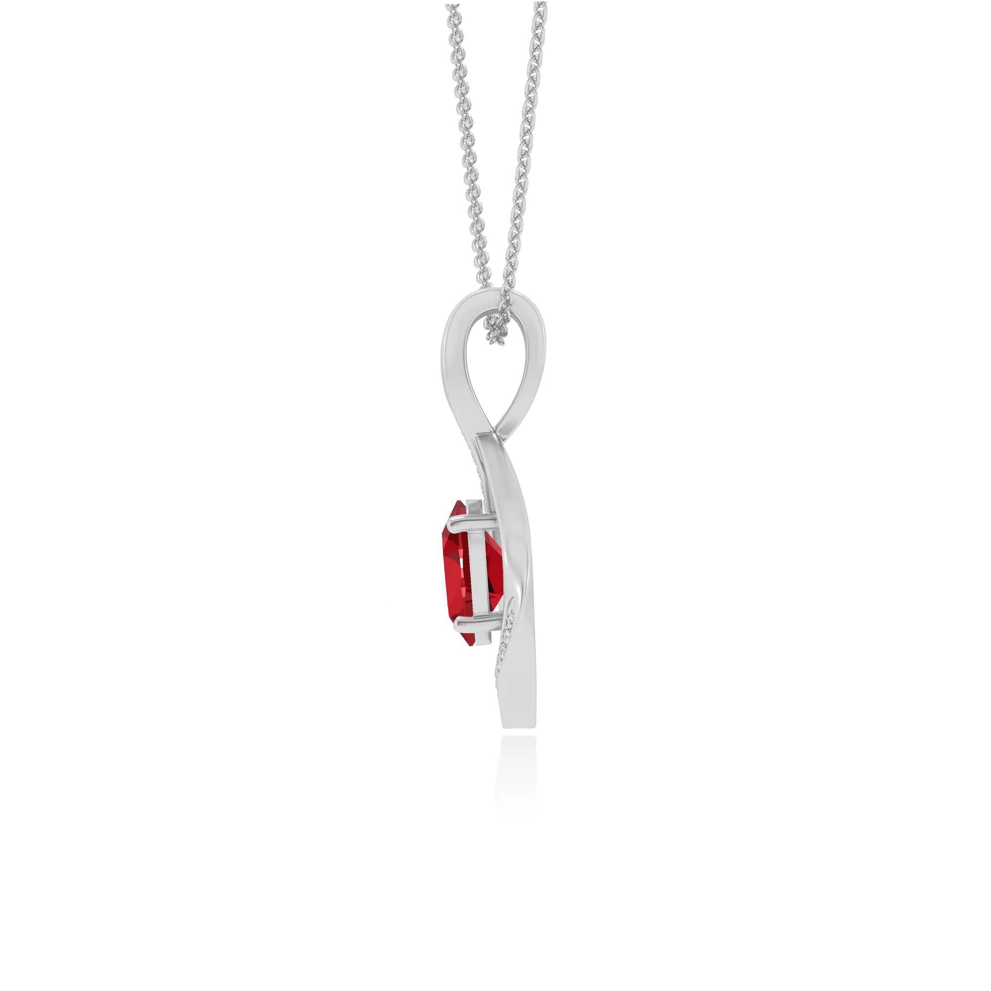 lab grown ruby oval solitaire necklaces in sterling silver