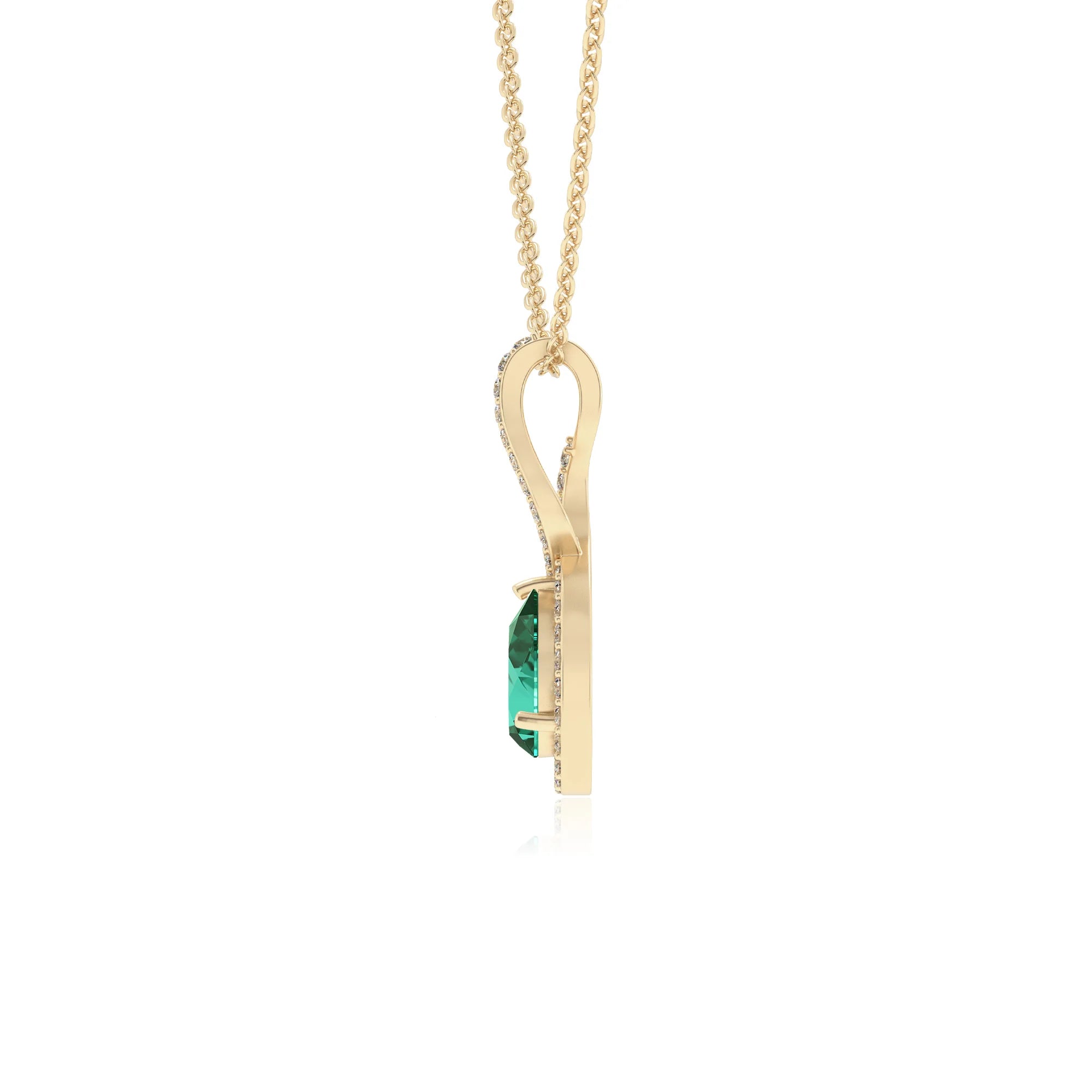 lab grown emerald pear necklaces in yellow gold