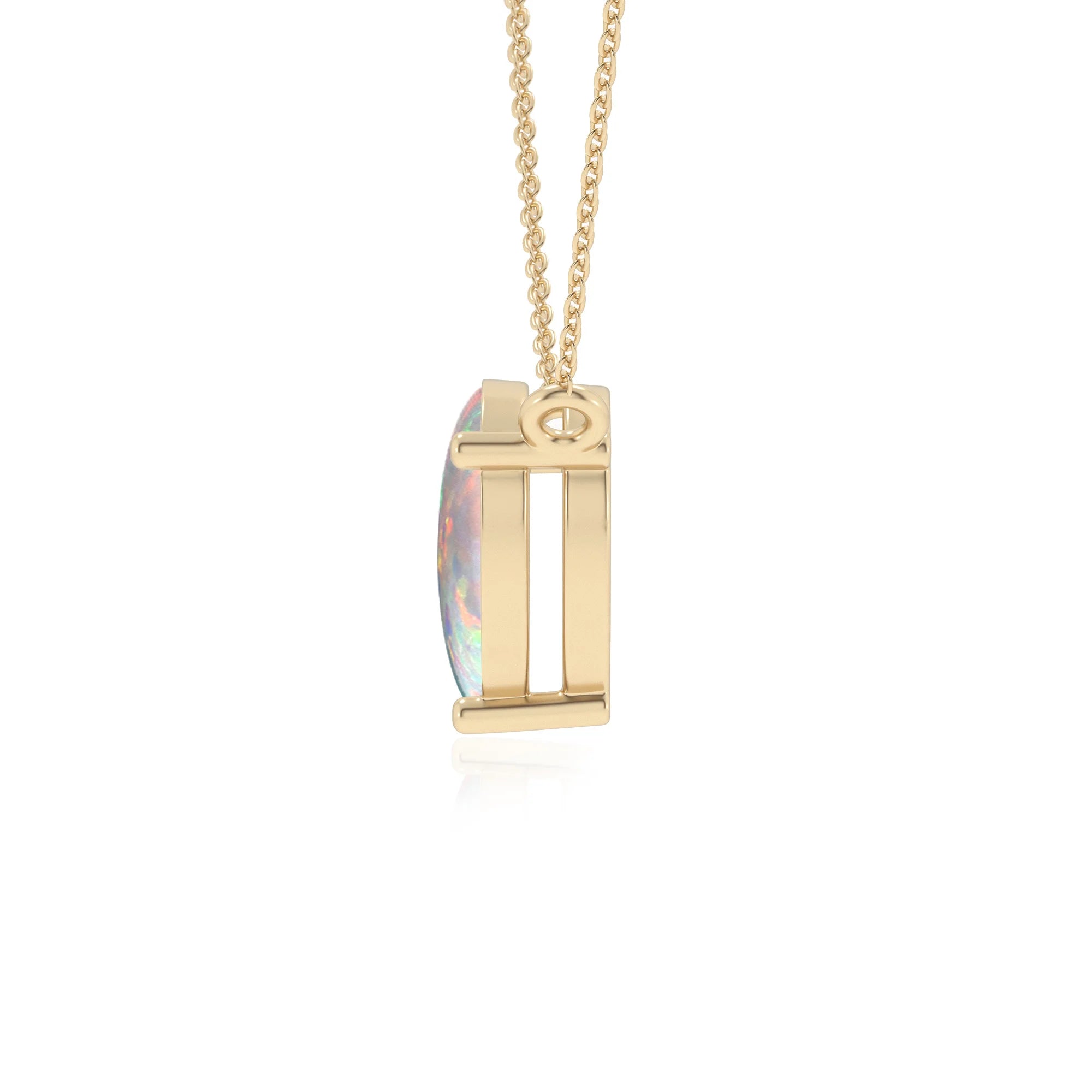lab grown opal pear solitaire necklaces in yellow gold