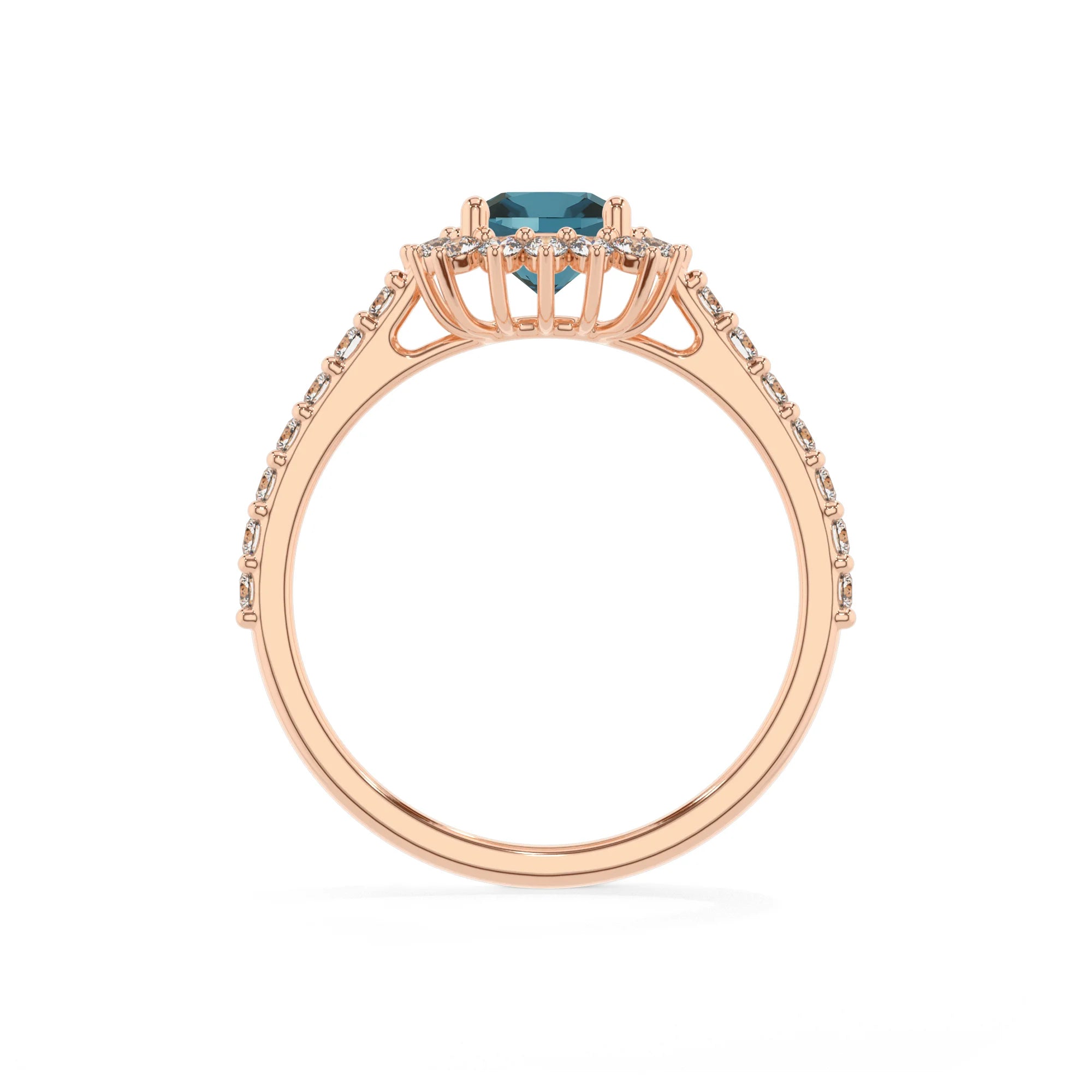 natural london-blue-topaz cushion solitaire rings in rose gold