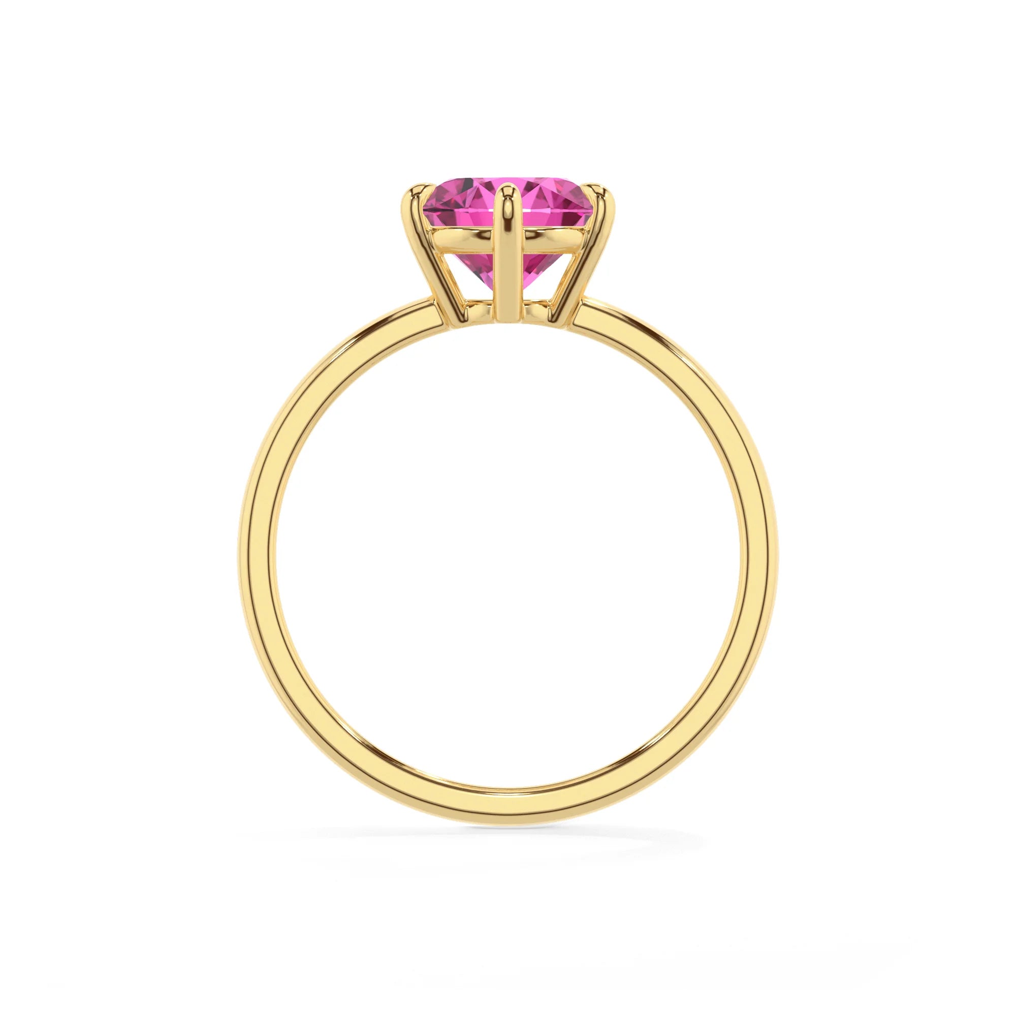 lab grown pink-sapphire round solitaire rings in yellow gold