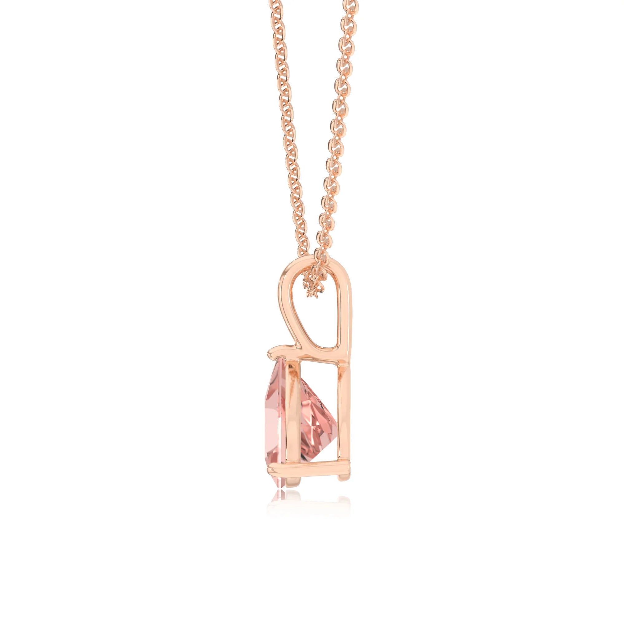 lab grown morganite trillion solitaire necklaces in rose gold