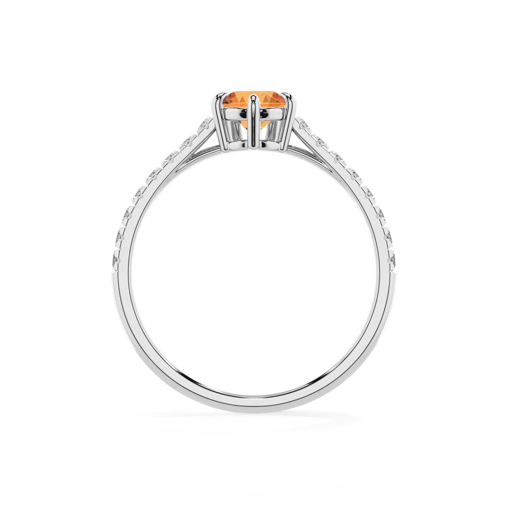 lab grown citrine pear half eternity solitaire engagement rings in sterling silver