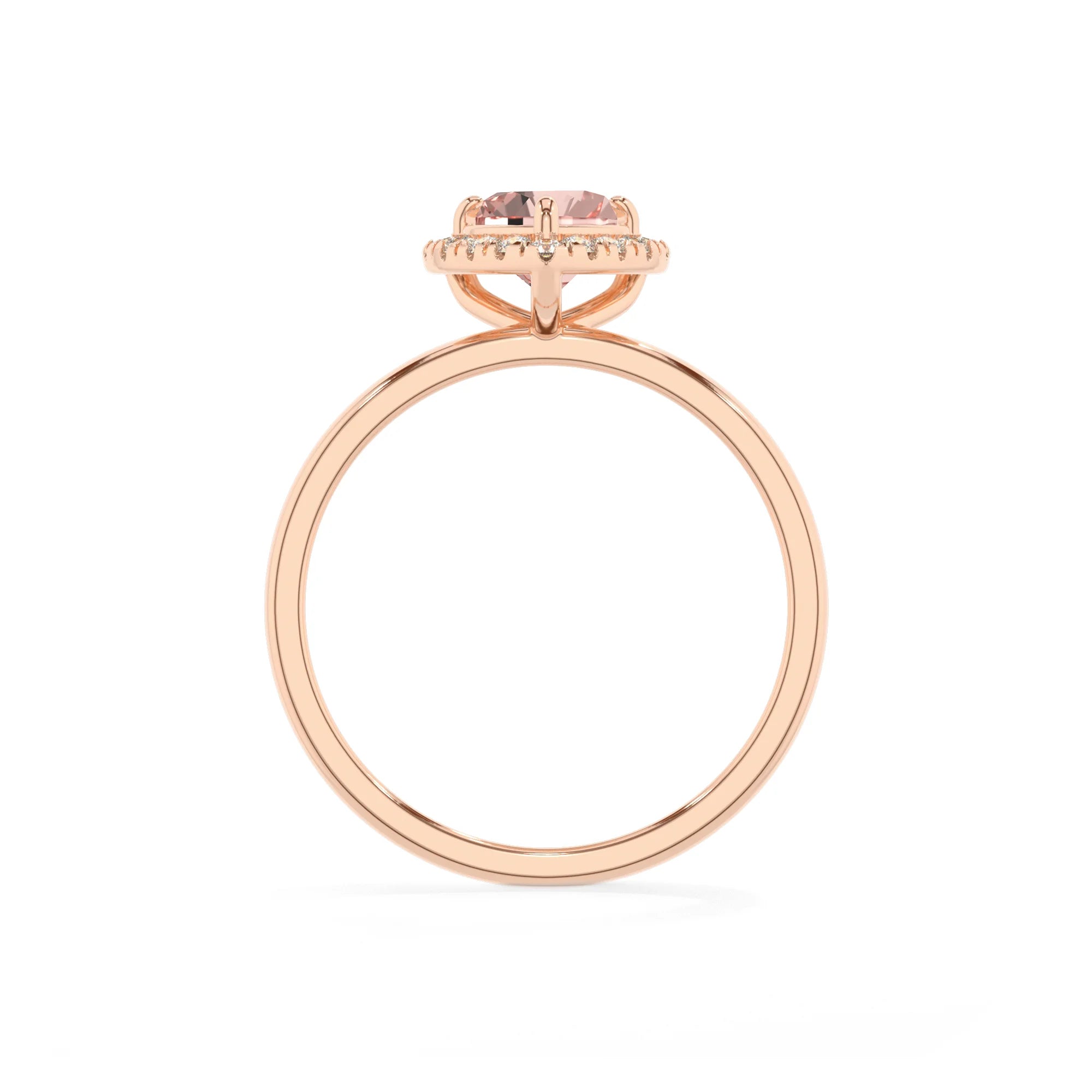 lab grown morganite heart solitaire rings in rose gold