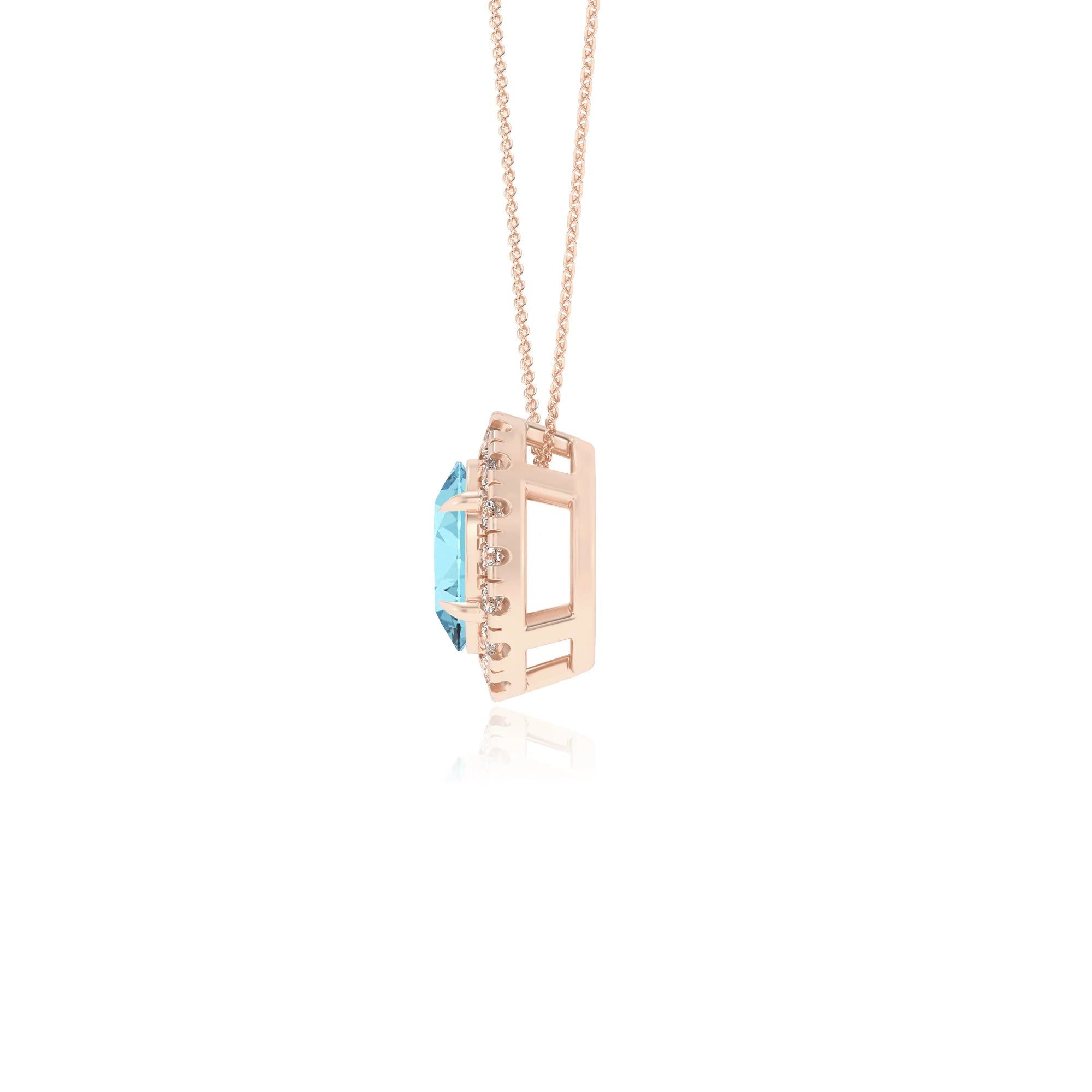 lab grown aquamarine oval solitaire necklaces in rose gold