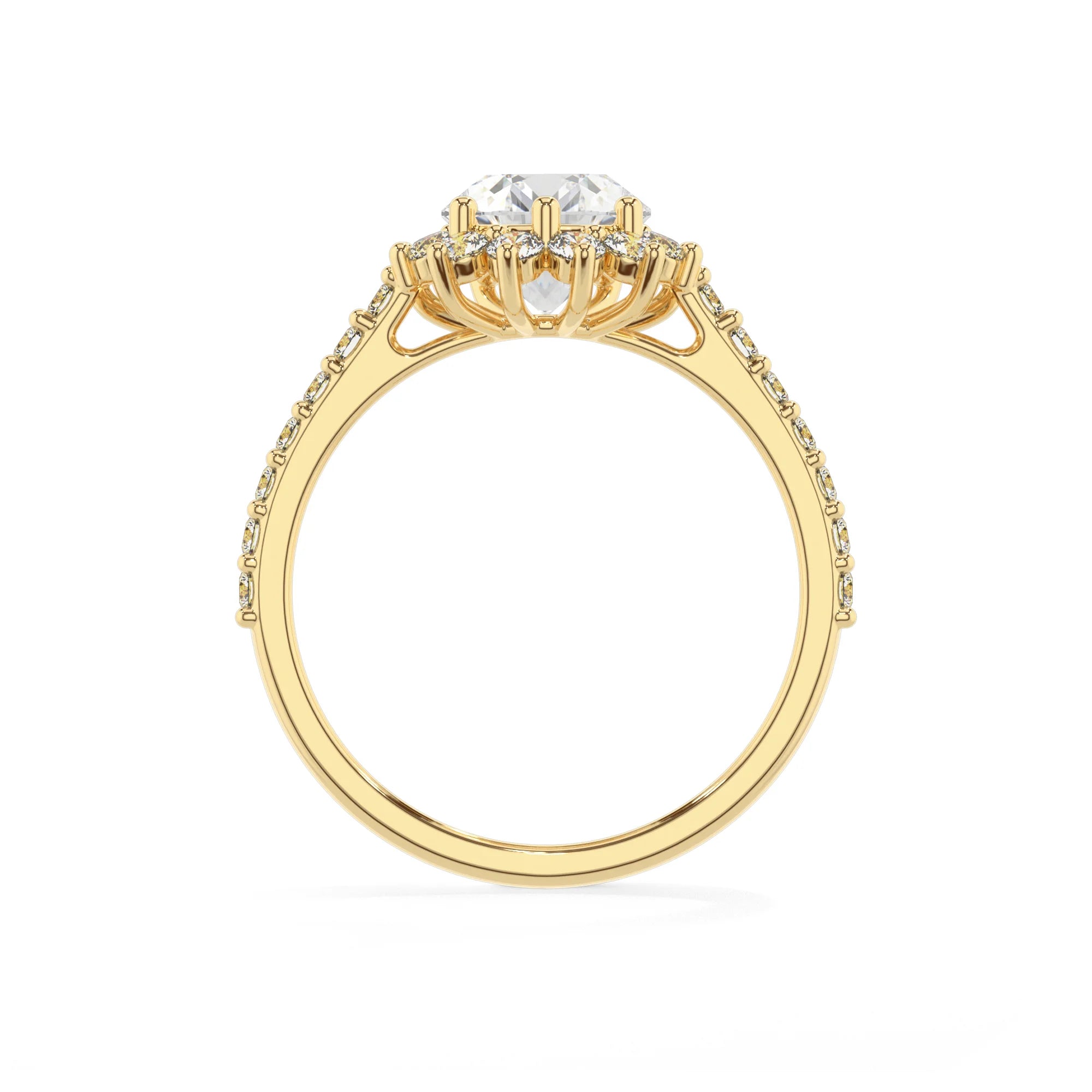 lab grown moissanite pear solitaire rings in yellow gold