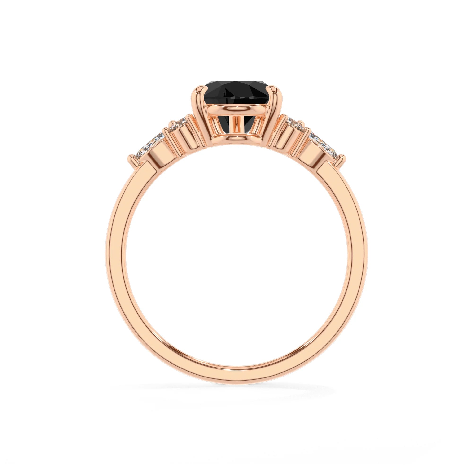 natural black-onyx pear solitaire rings in rose gold