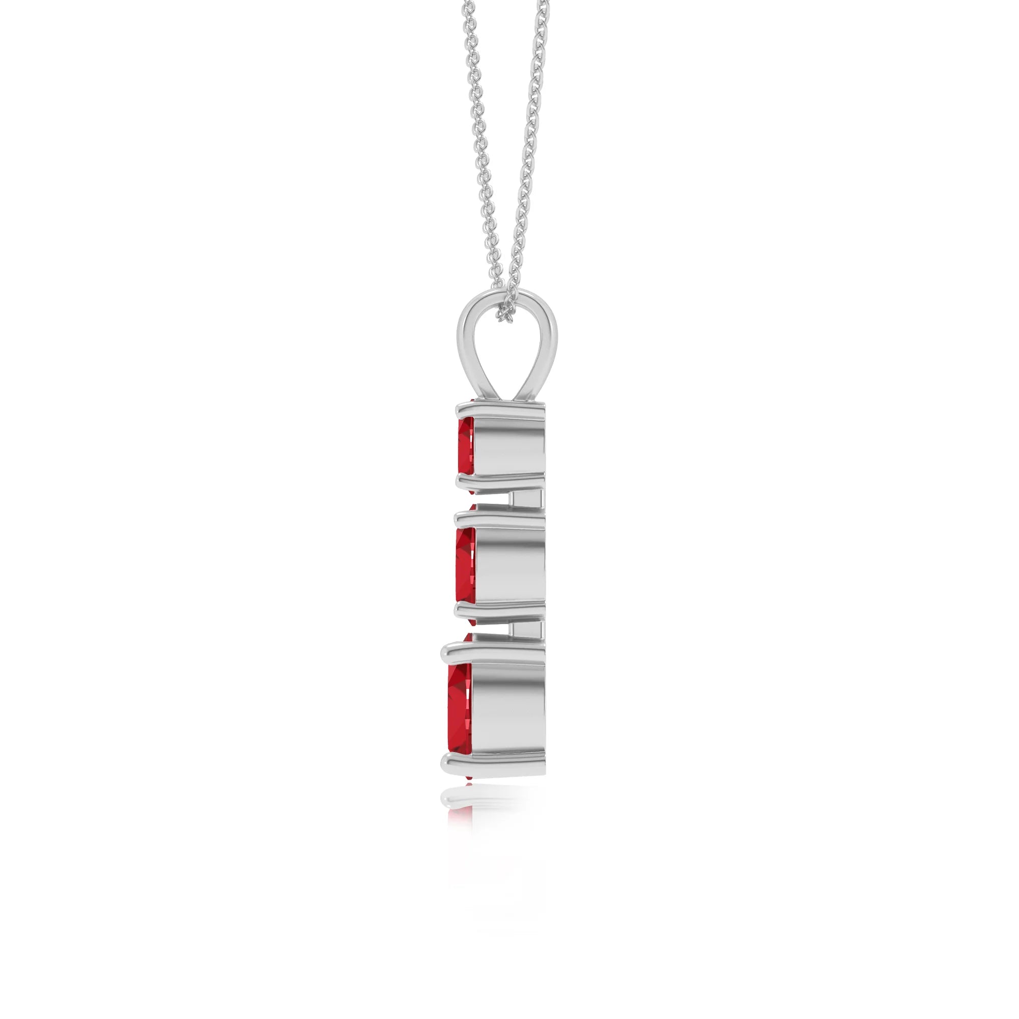 lab grown ruby round bar v-bale necklaces in platinum