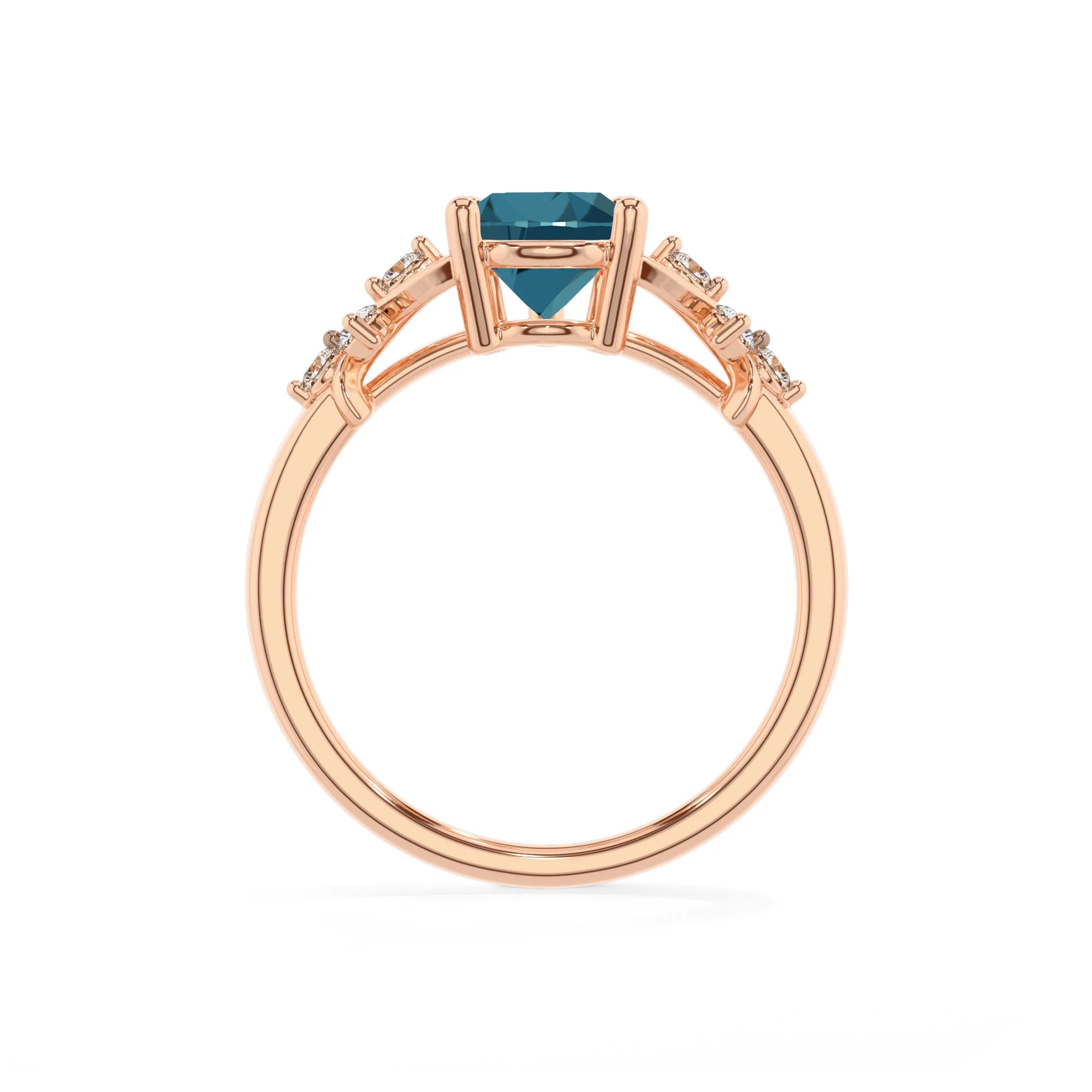 natural london-blue-topaz pear solitaire rings in rose gold