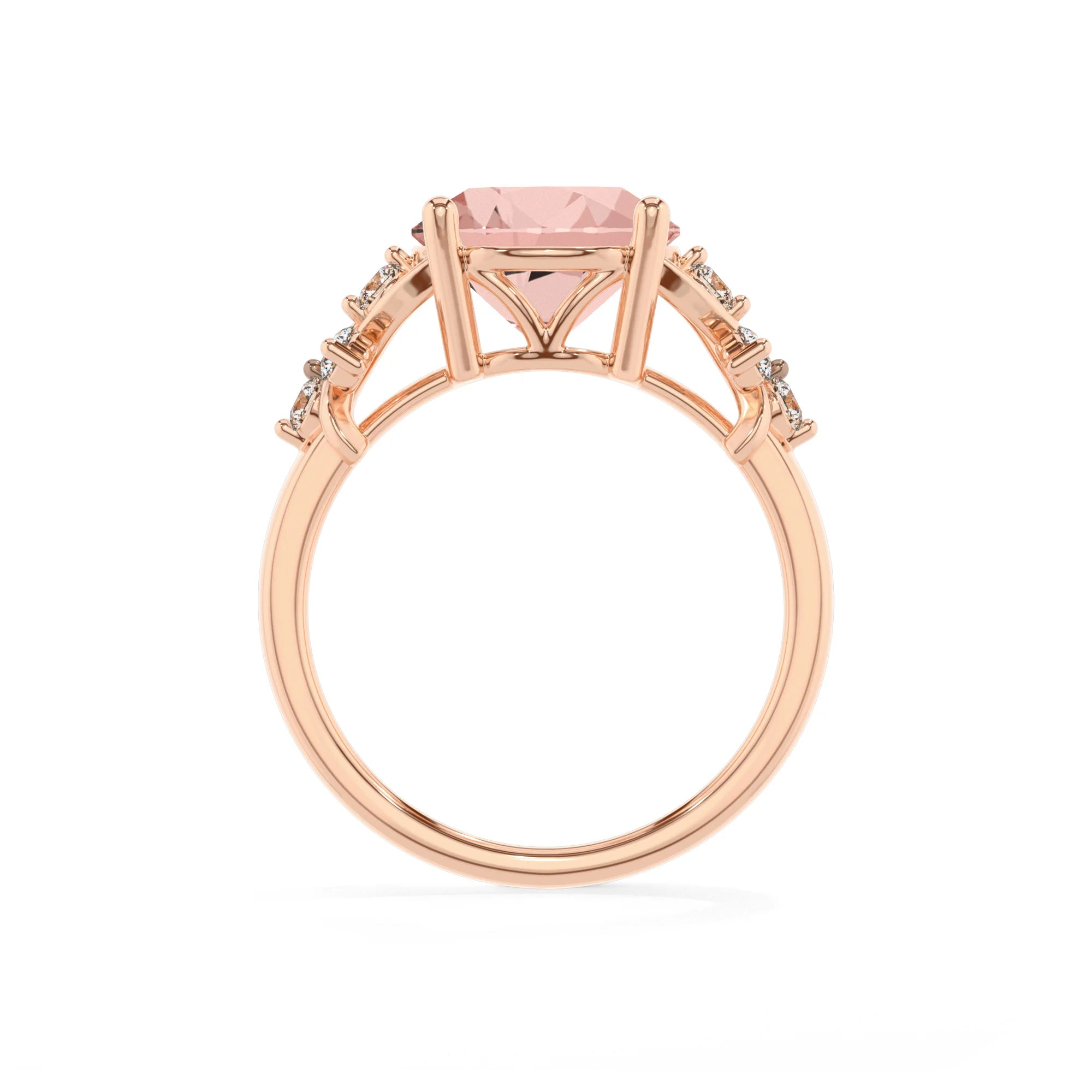 lab grown morganite round solitaire rings in rose gold