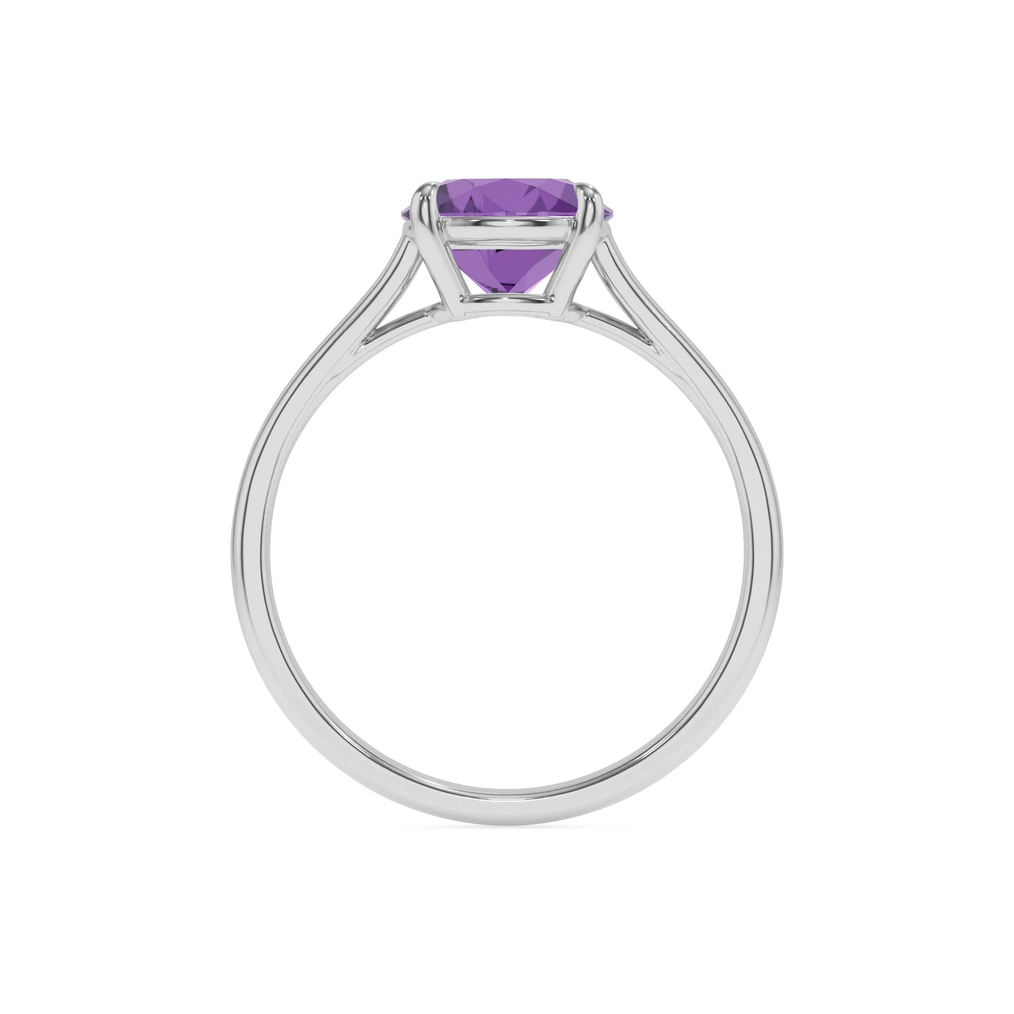 lab grown amethyst round solitaire rings in white gold