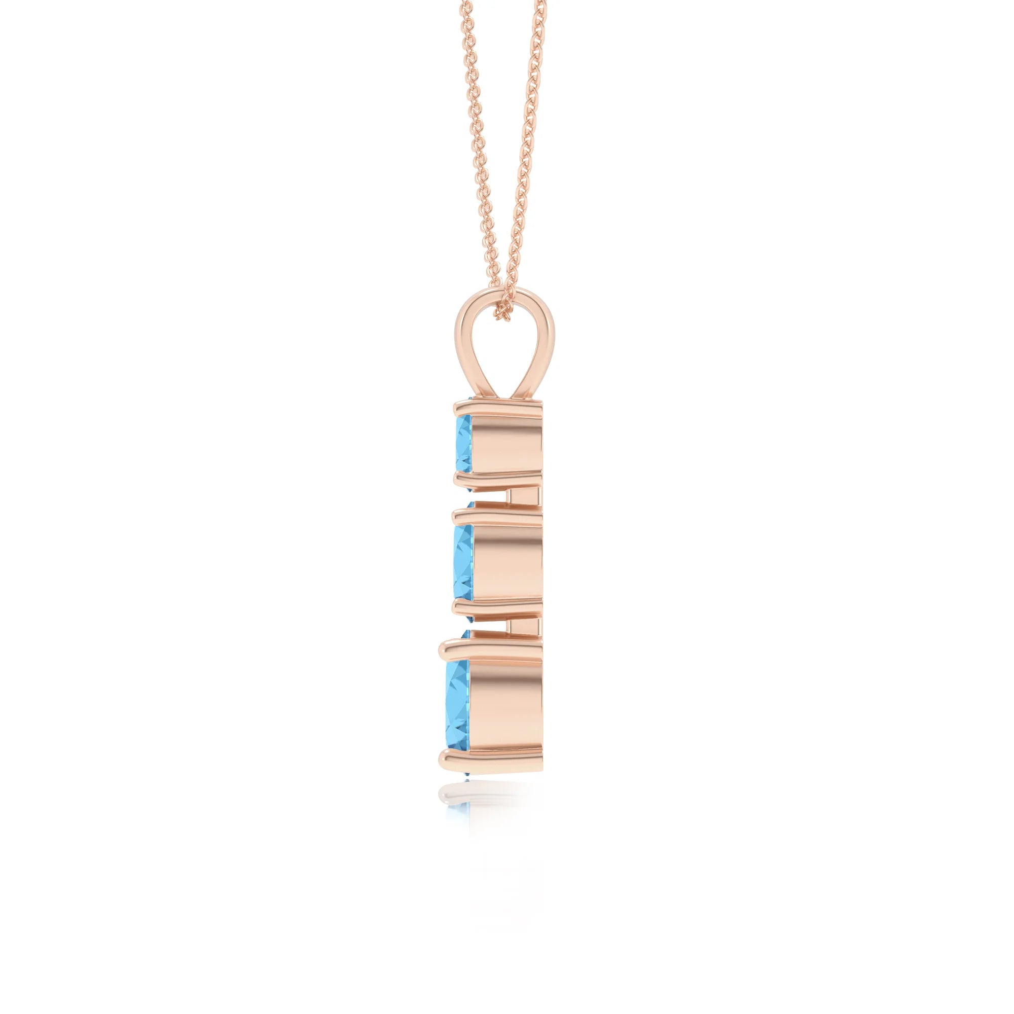 lab grown aquamarine round bar v-bale necklaces in rose gold