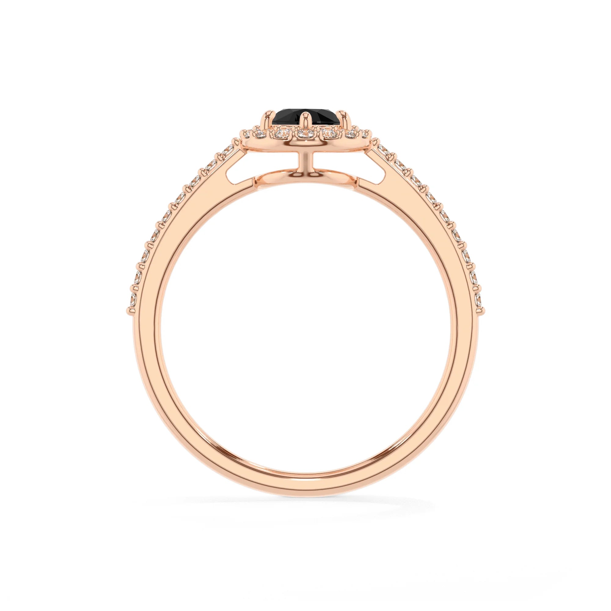 natural black-onyx pear solitaire rings in rose gold