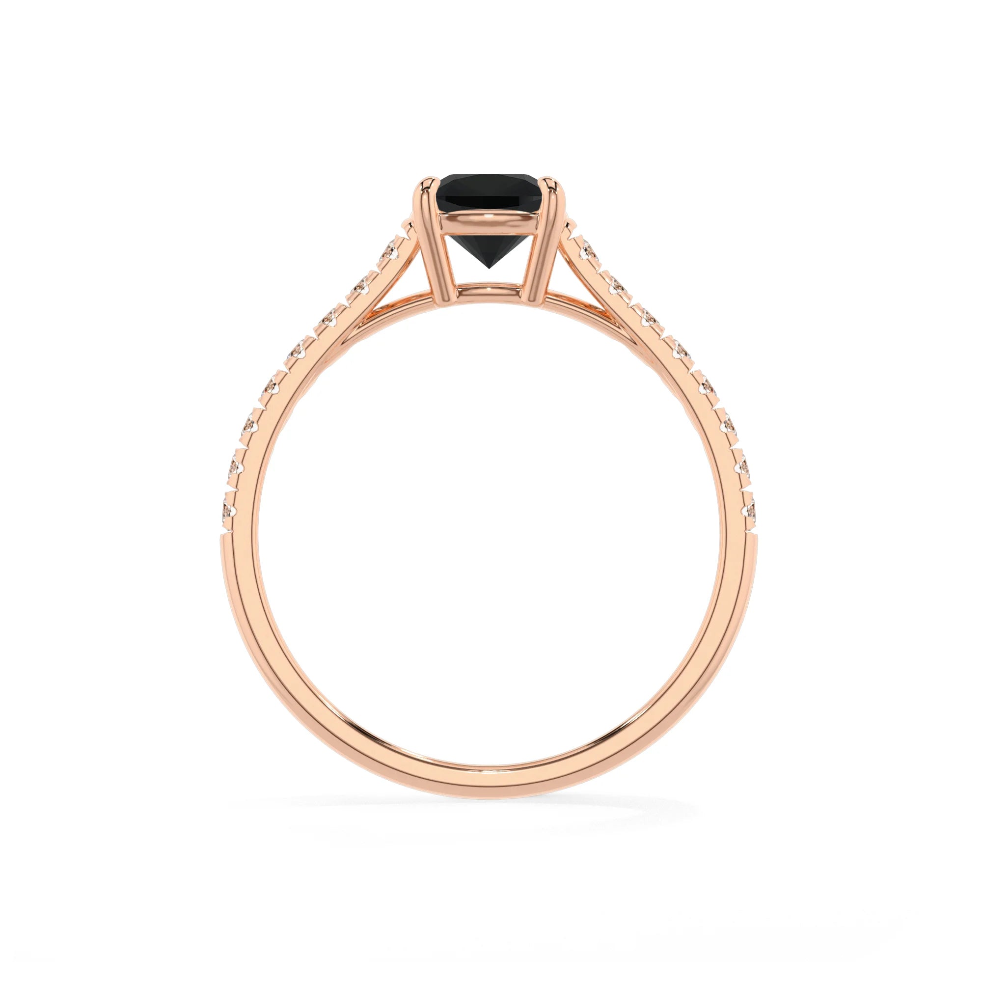 natural black-onyx cushion half eternity solitaire engagement rings in rose gold