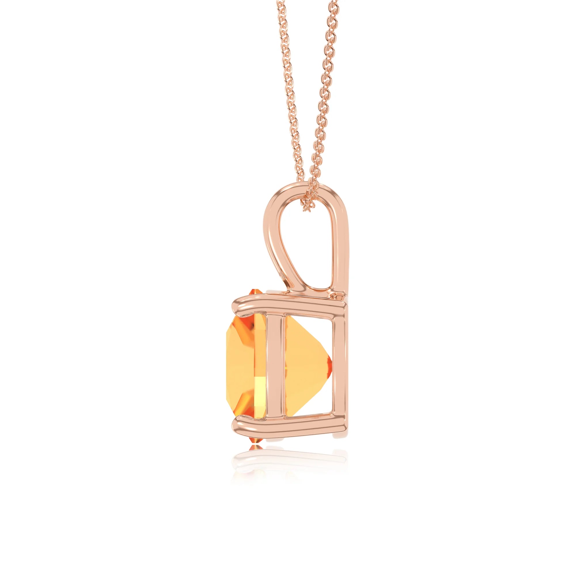 lab grown citrine cushion solitaire necklaces in rose gold