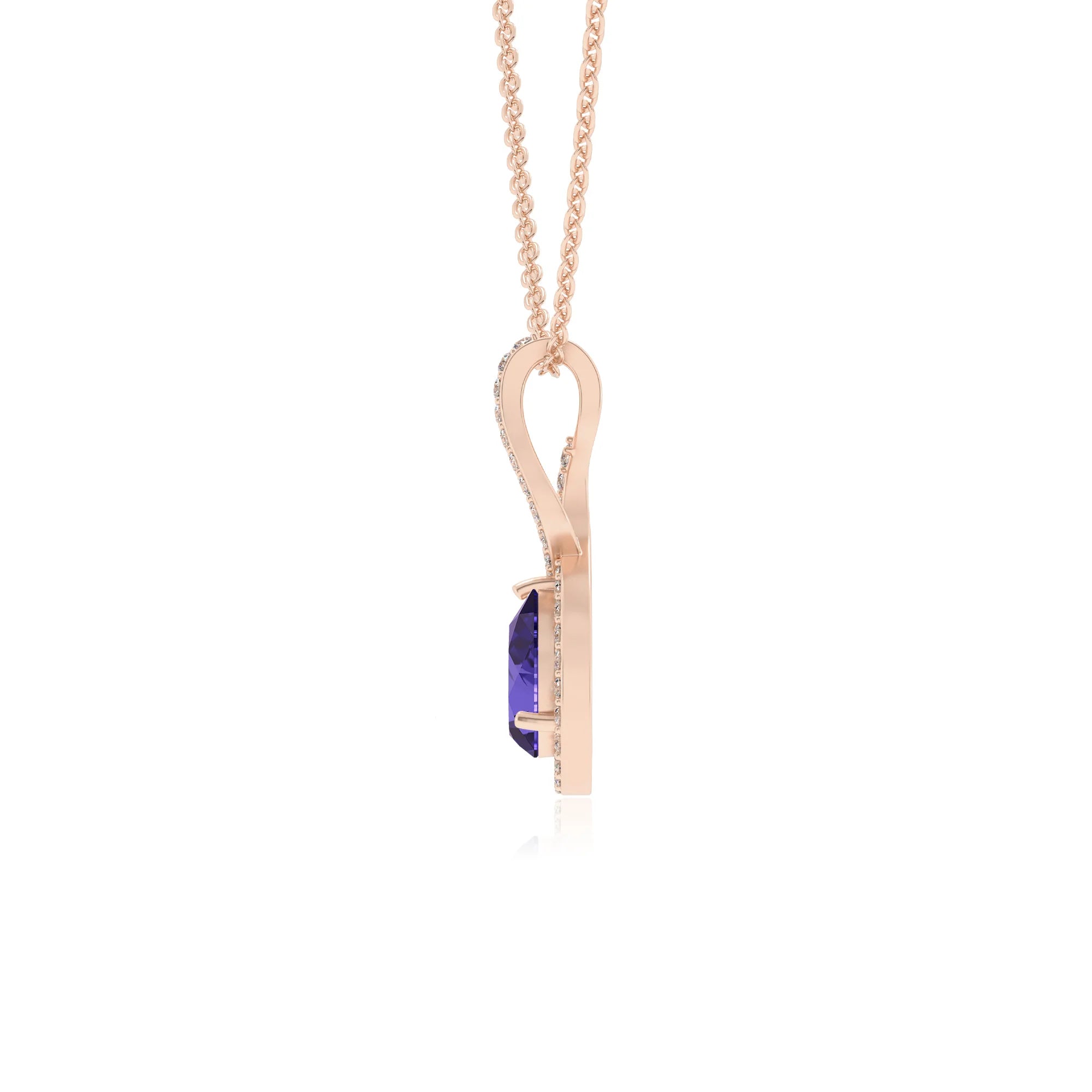 lab grown tanzanite pear necklaces in rose gold