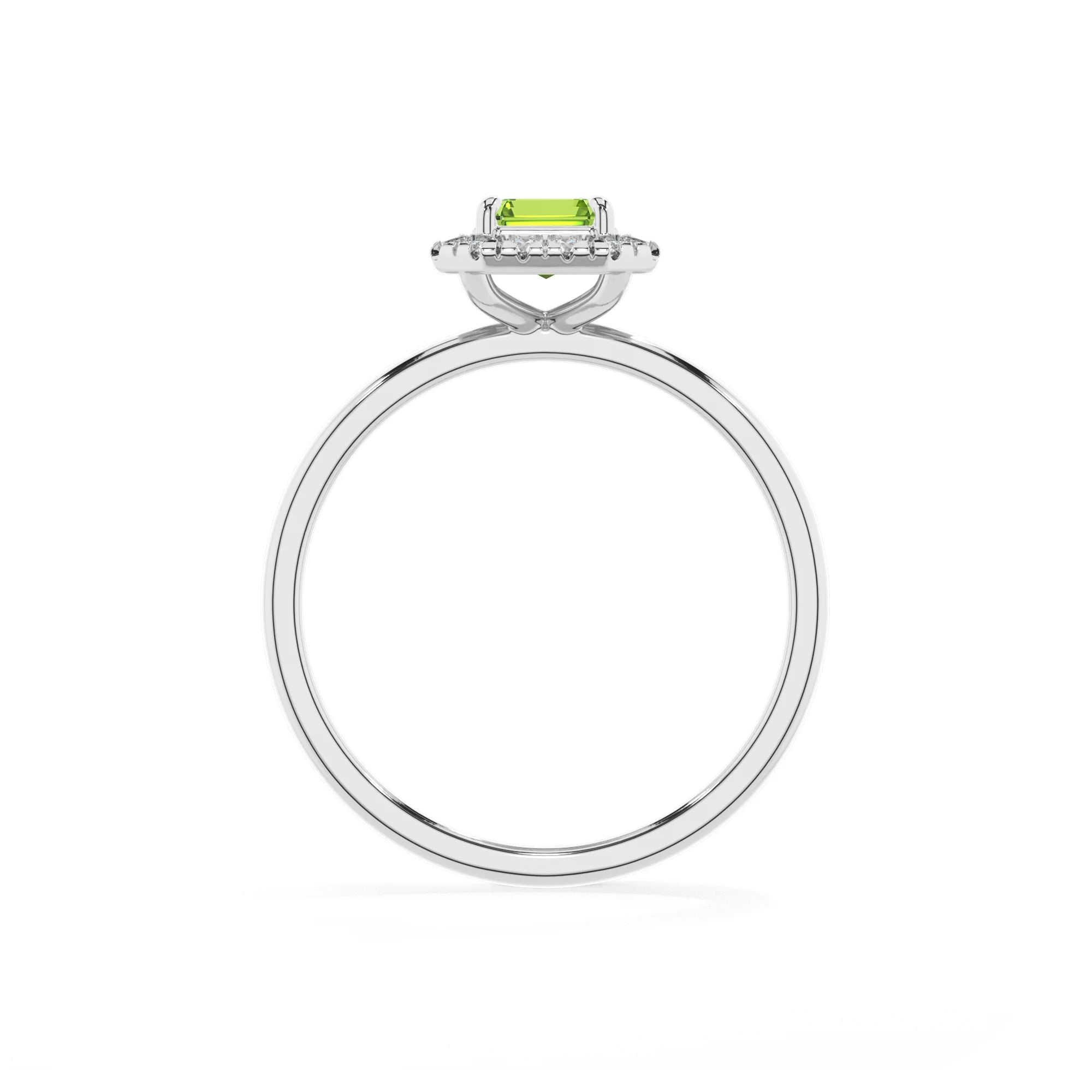 natural peridot emerald cut solitaire rings in white gold