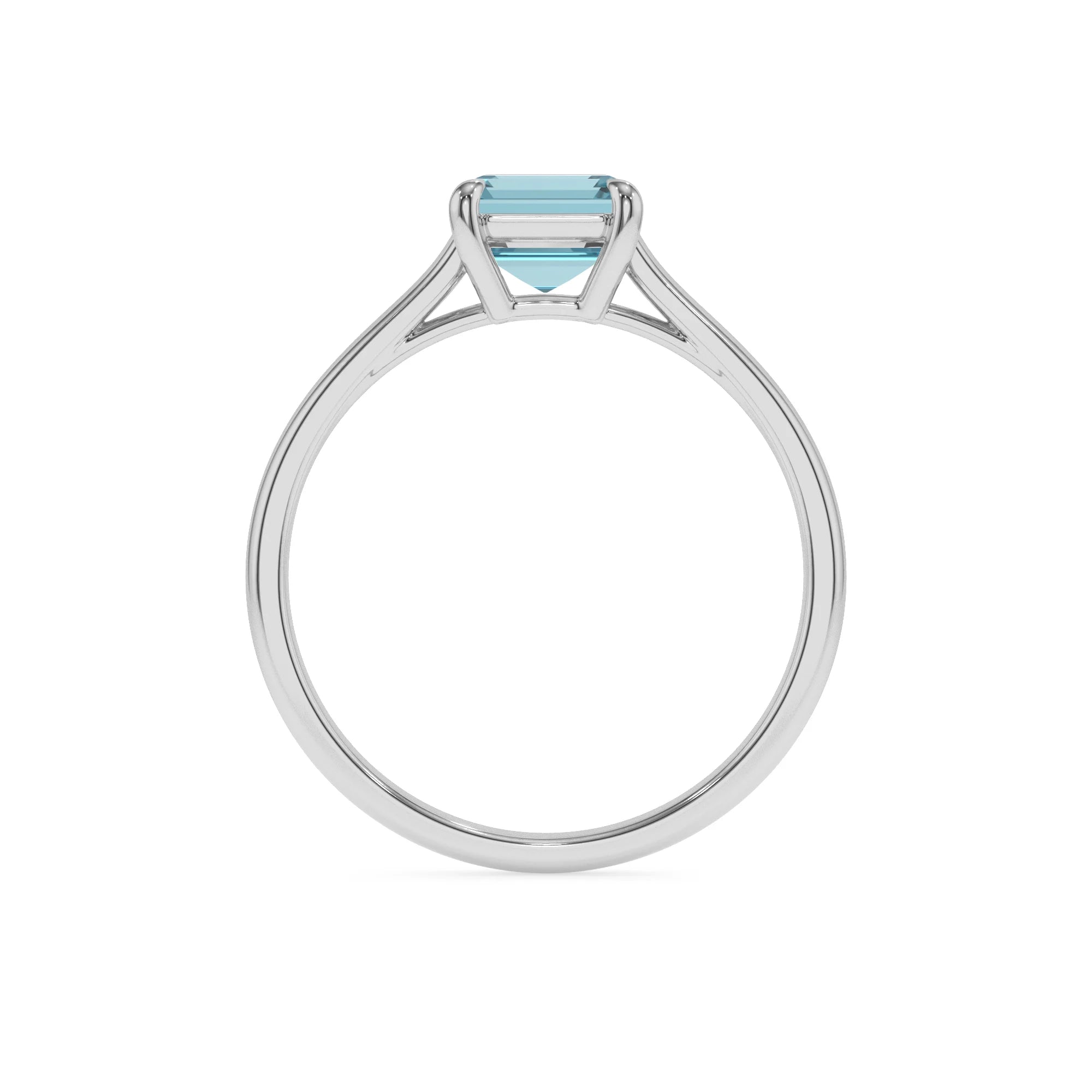 lab grown aquamarine emerald cut solitaire rings in platinum