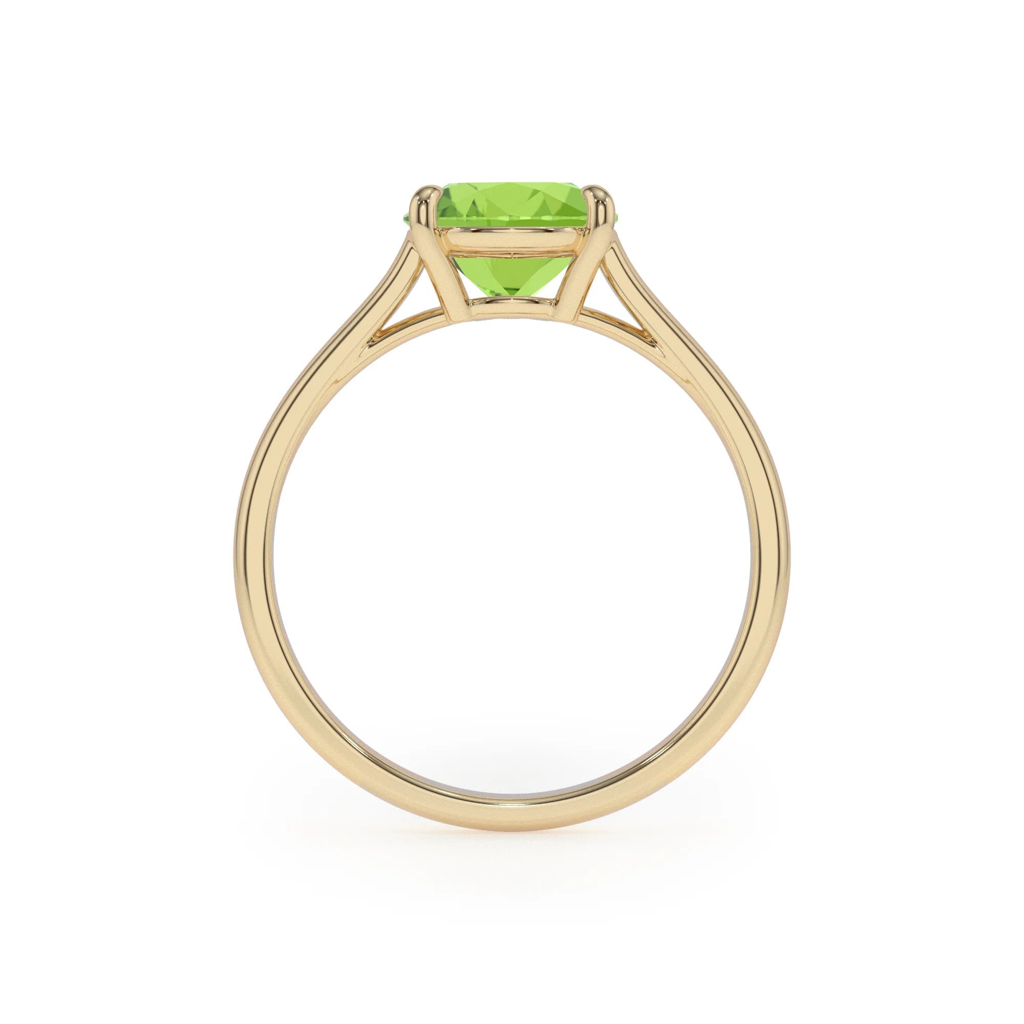 natural peridot pear solitaire rings in yellow gold