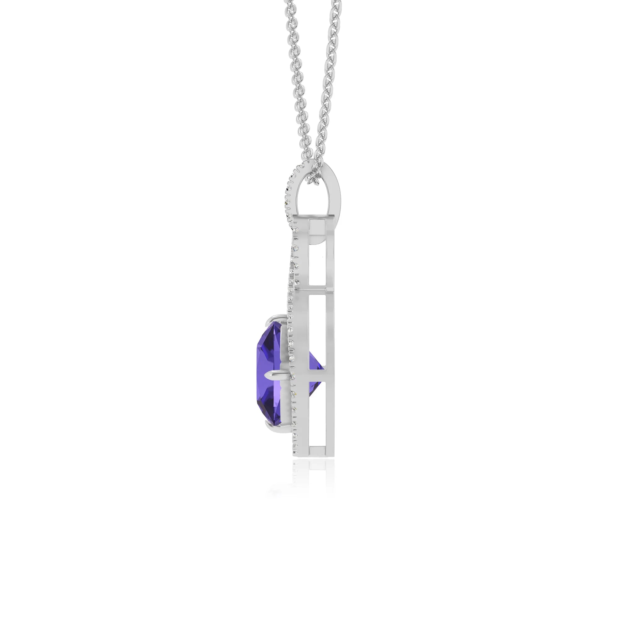lab grown tanzanite cushion infinity necklaces in white gold