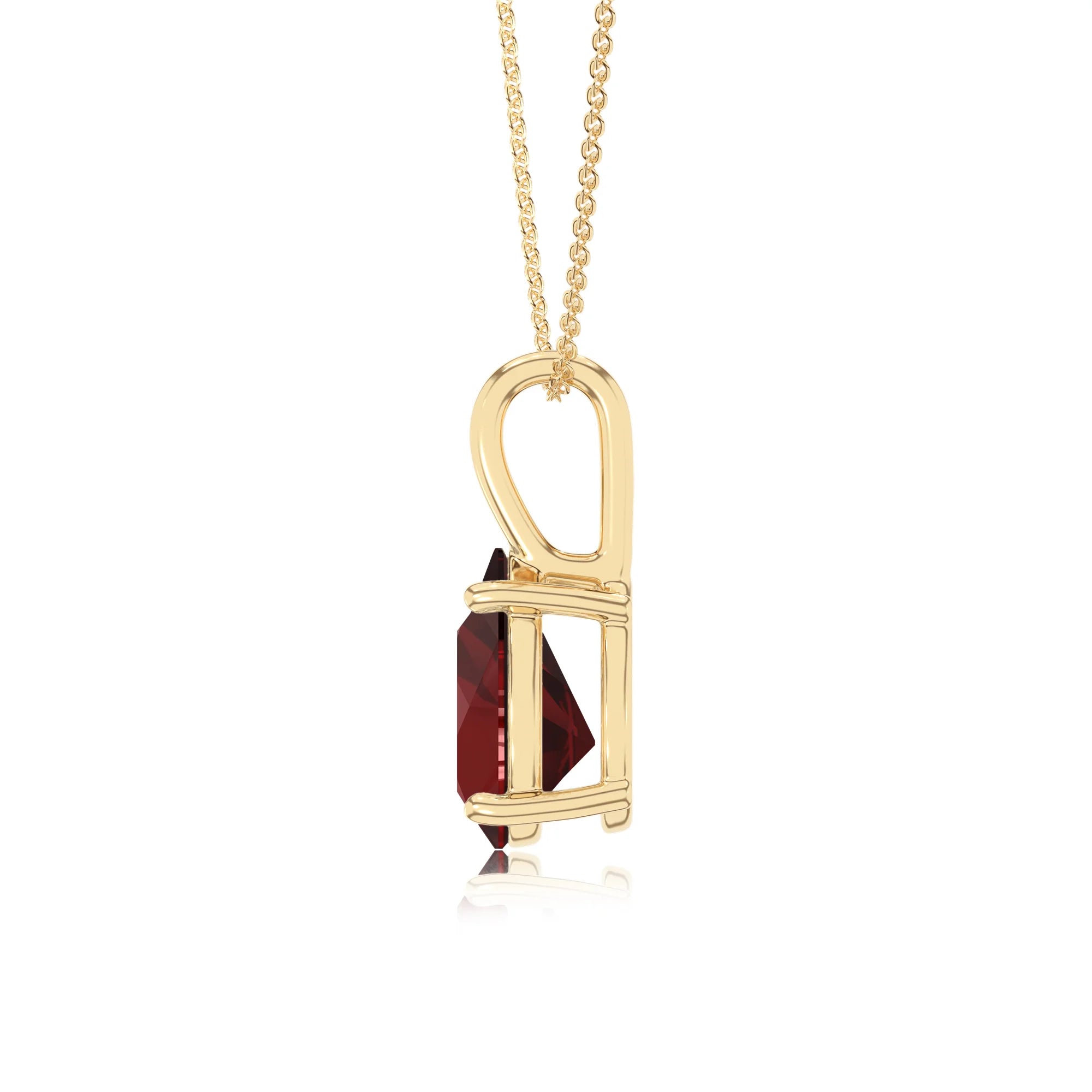 natural garnet pear solitaire necklaces in yellow gold