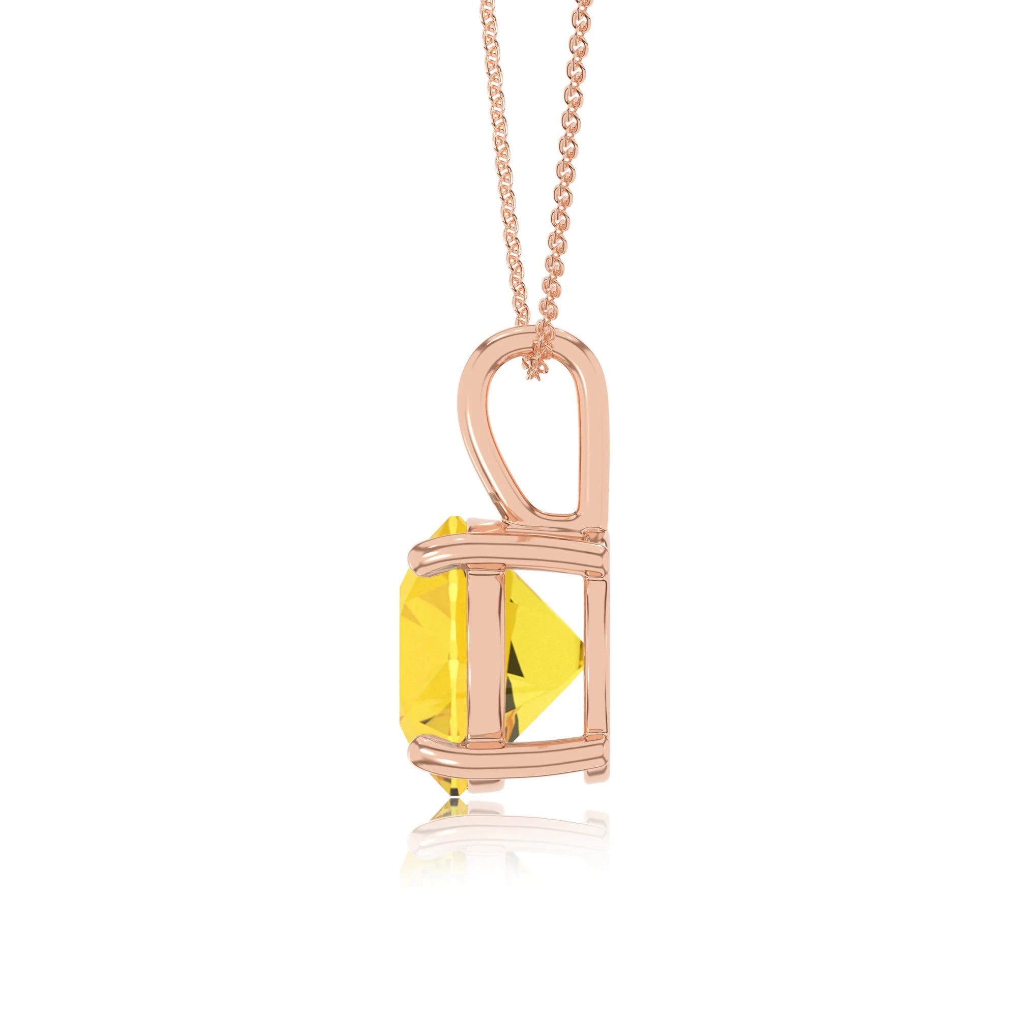 lab grown yellow-sapphire round solitaire necklaces in rose gold