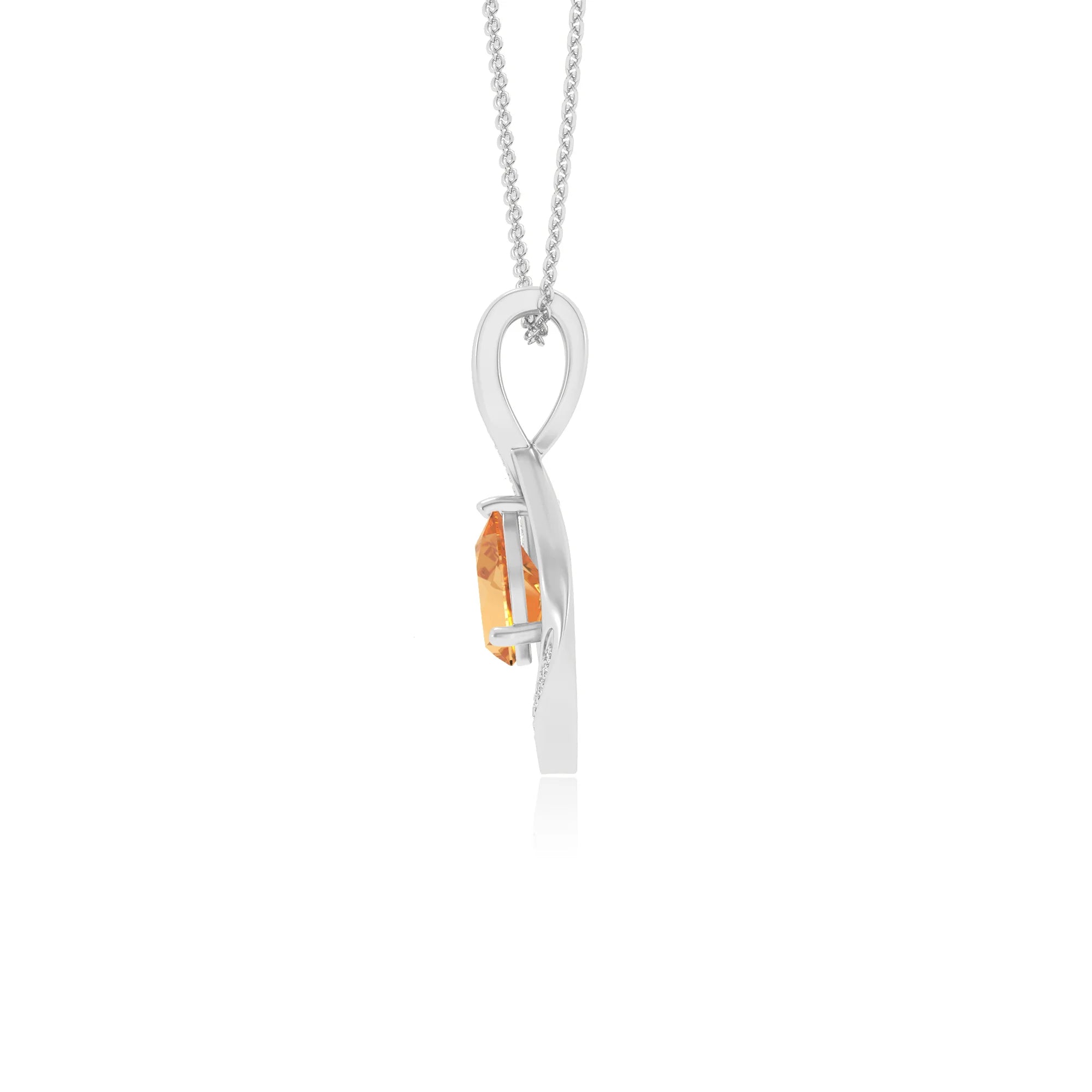 lab grown citrine pear solitaire necklaces in platinum