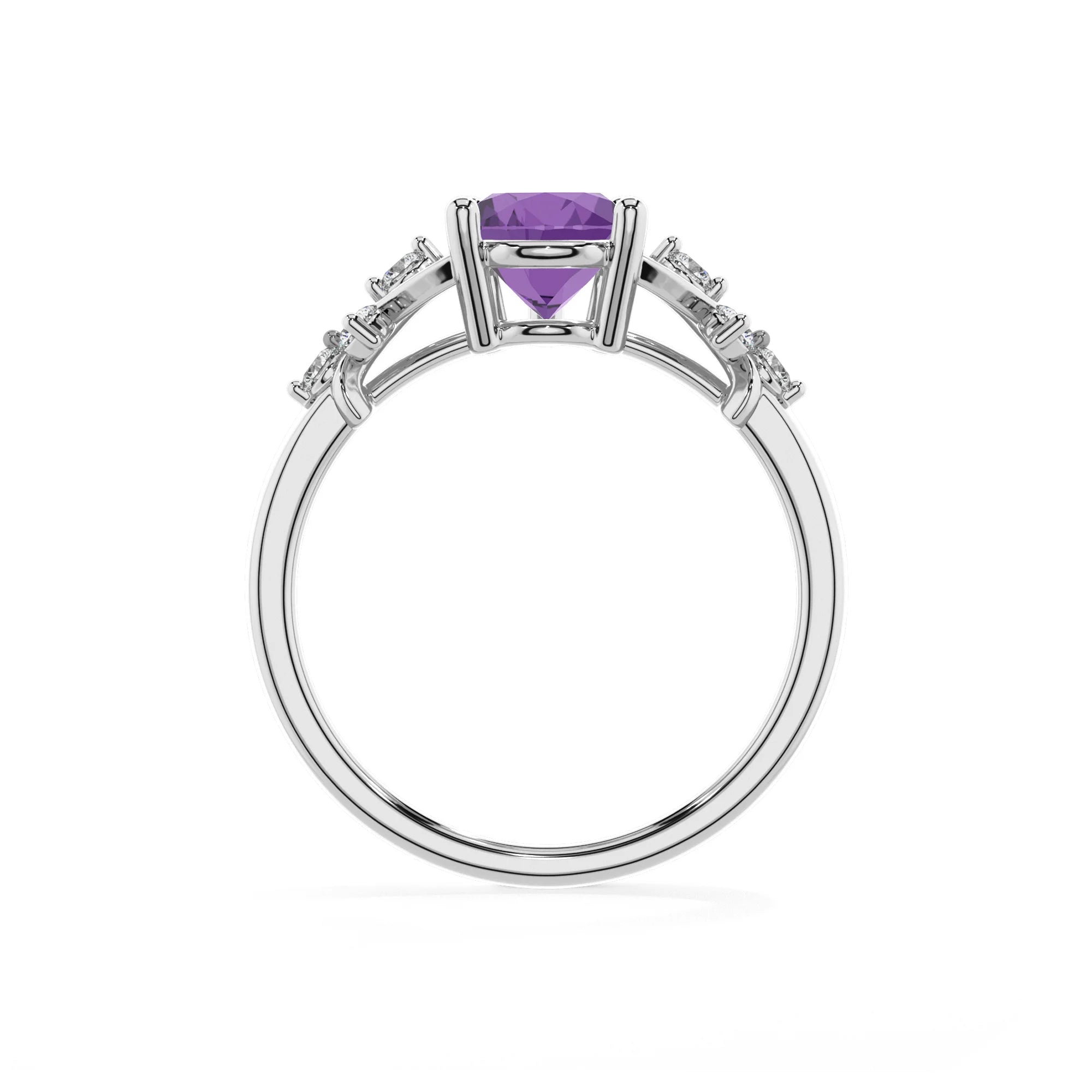 lab grown amethyst pear solitaire rings in platinum