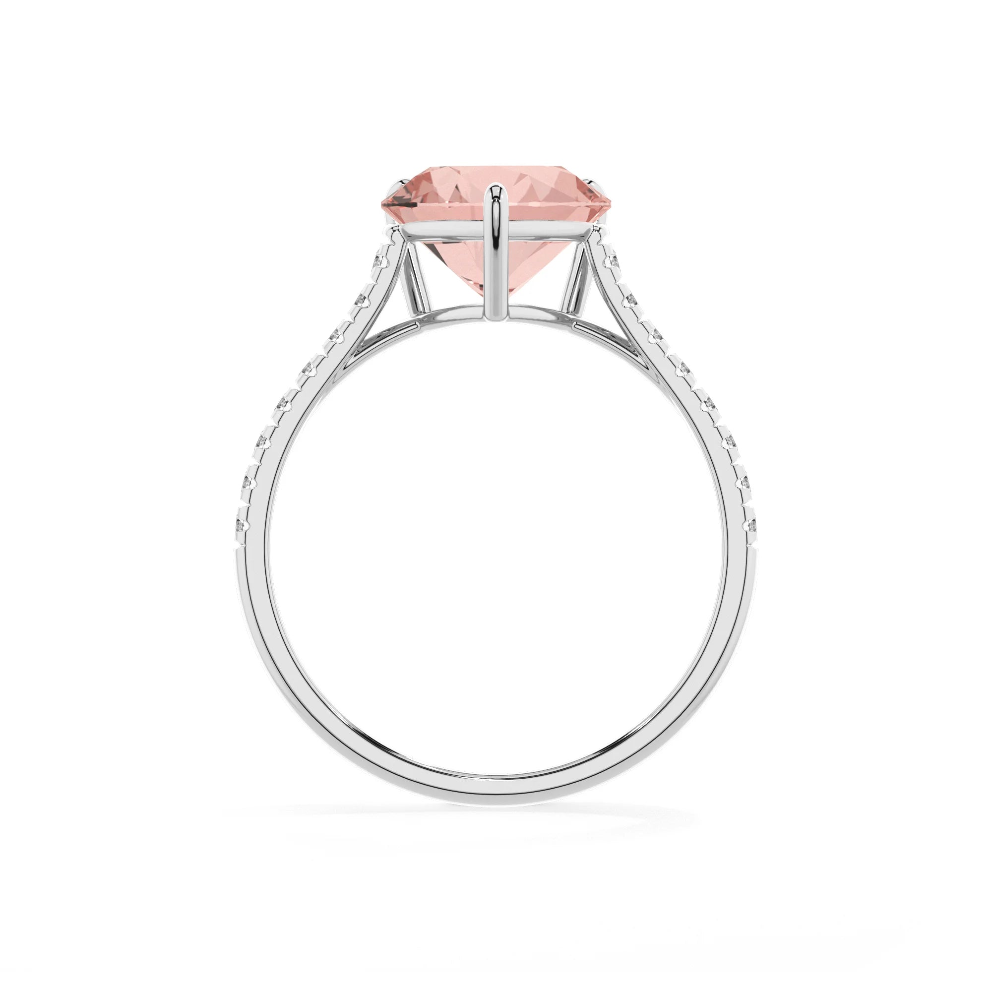 lab grown morganite heart half eternity solitaire engagement rings in platinum