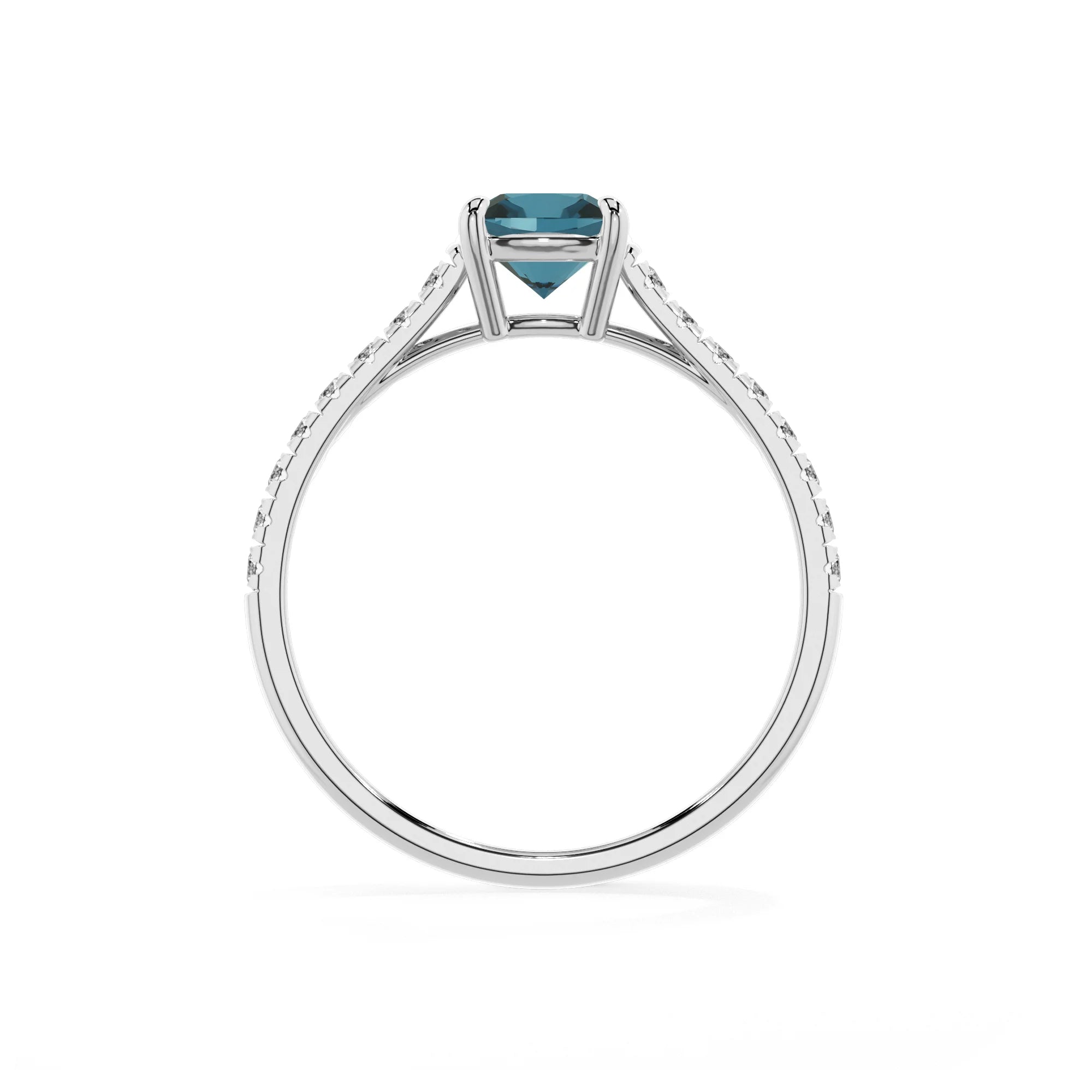 natural london-blue-topaz cushion half eternity solitaire engagement rings in platinum
