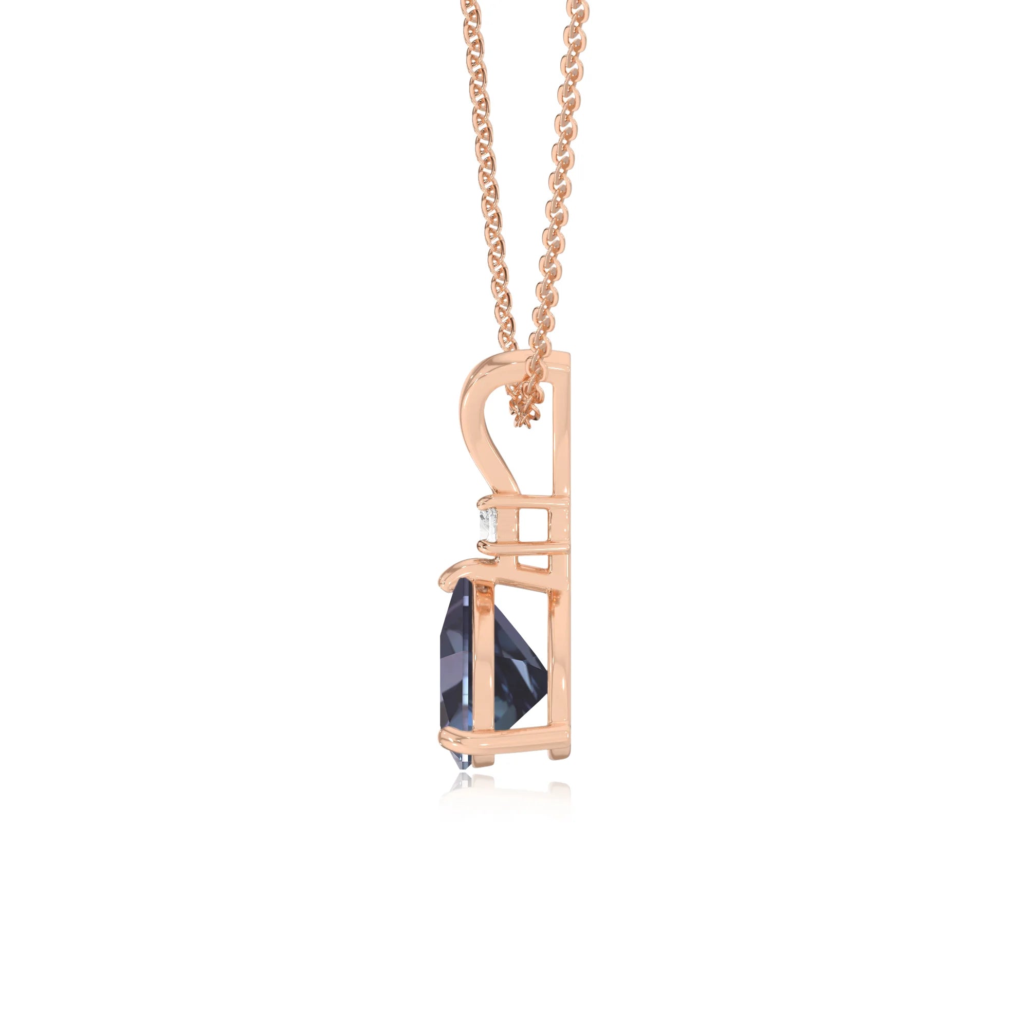 lab grown alexandrite trillion solitaire v-bale necklaces in rose gold