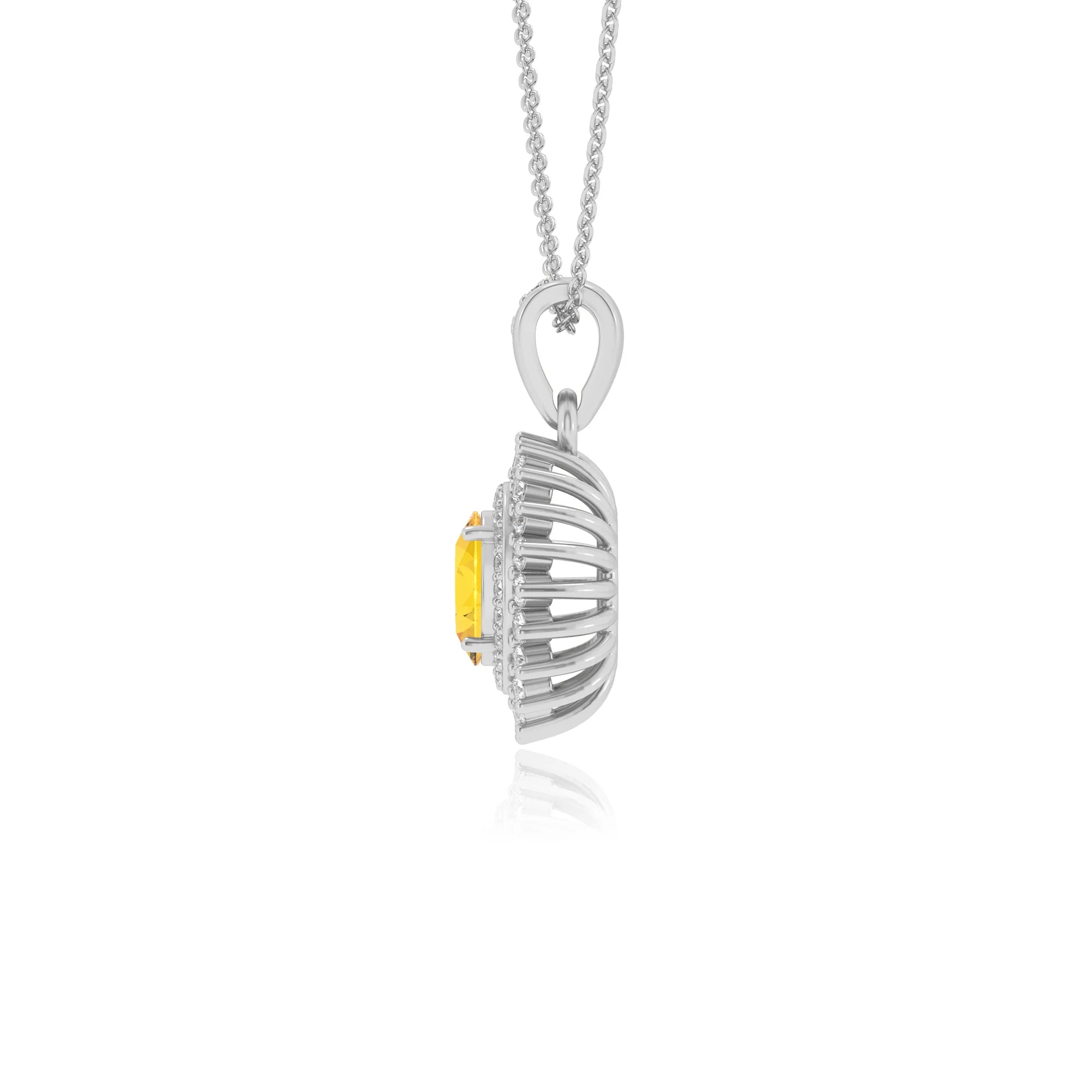 lab grown yellow-sapphire oval halo necklaces in white gold