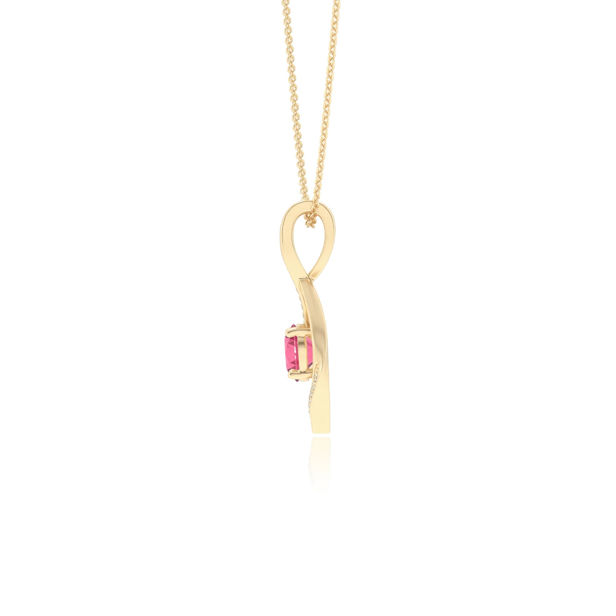 lab grown pink-tourmaline round solitaire necklaces in yellow gold